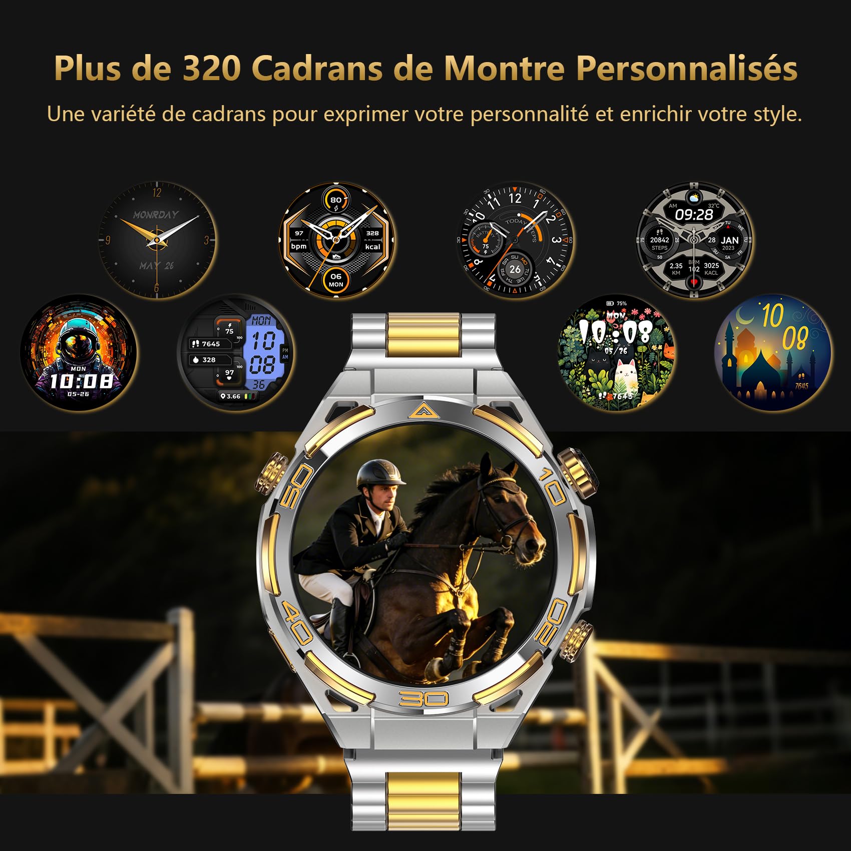 Montre connectée homme style business luxe or 14K ChatGPT intégré
