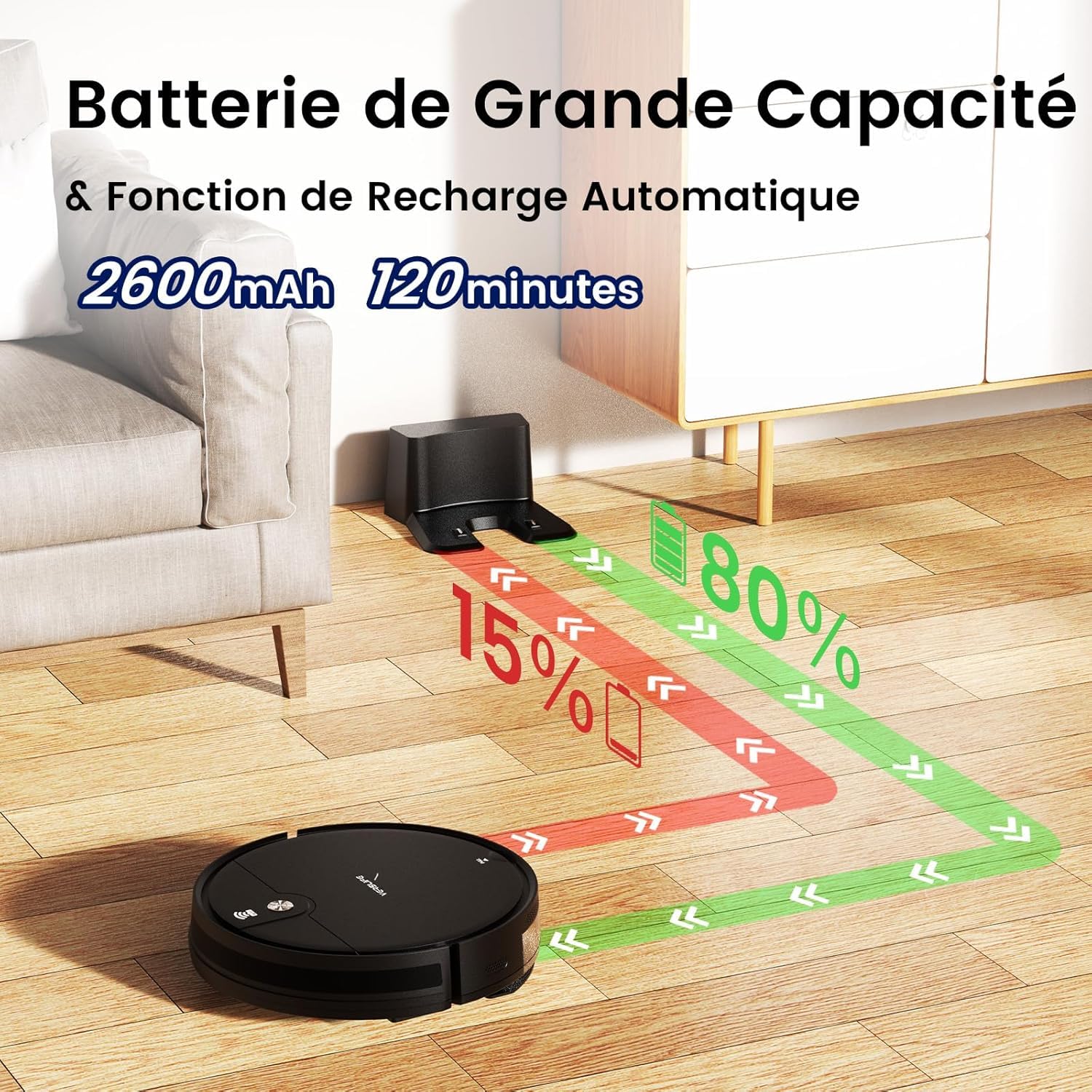 Robot aspirateur laveur 2 en 1 4000Pa 120min navigation obstacle fin
