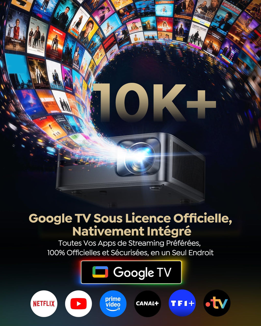 Vidéoprojecteur 4K MEMC 2300 ANSI Google TV Dolby 48W autofocus
