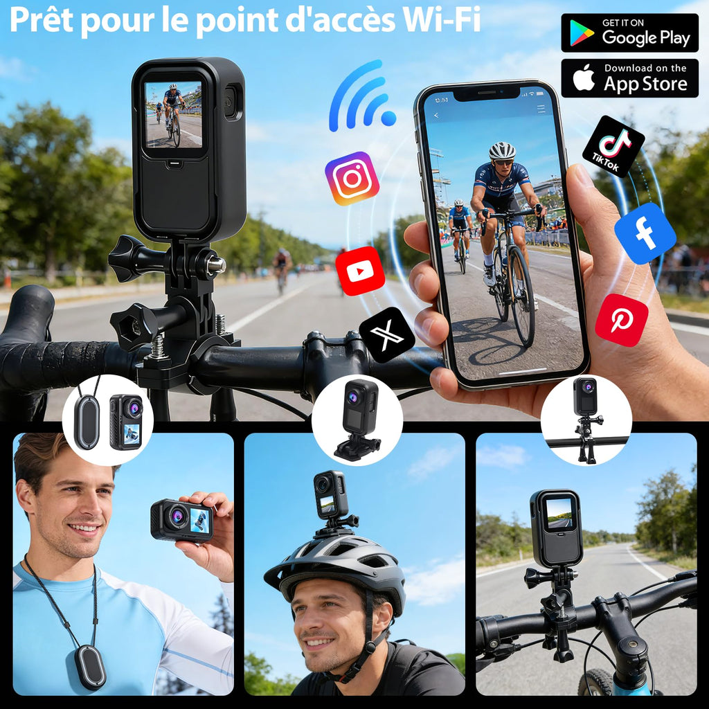 Caméra sport 4K 60fps double écran WiFi 130° stabilisation action cam