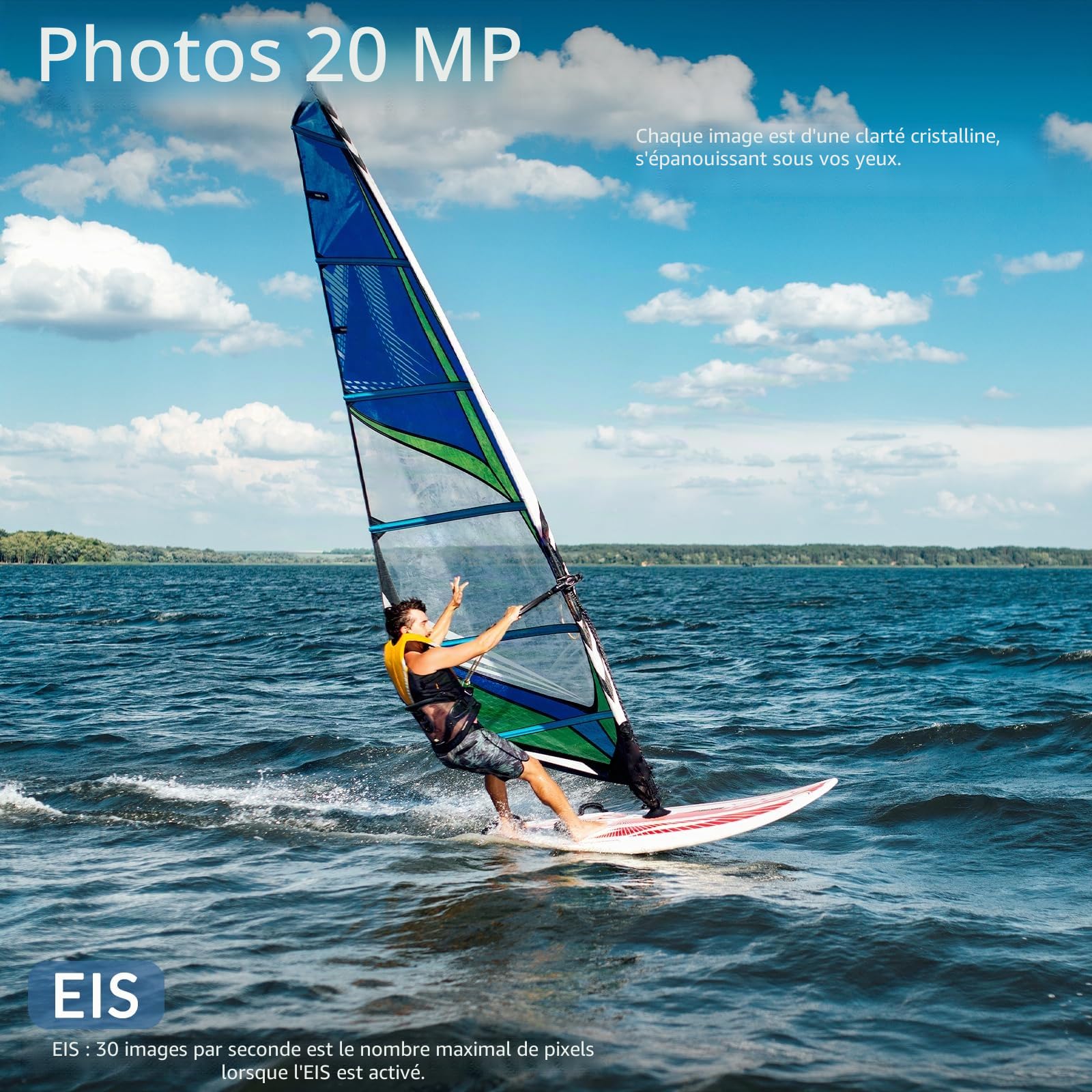Caméra action 4K 60fps 20MP — étanche 30 m, WiFi, stabilisation EIS, 2 batteries 1350 mAh