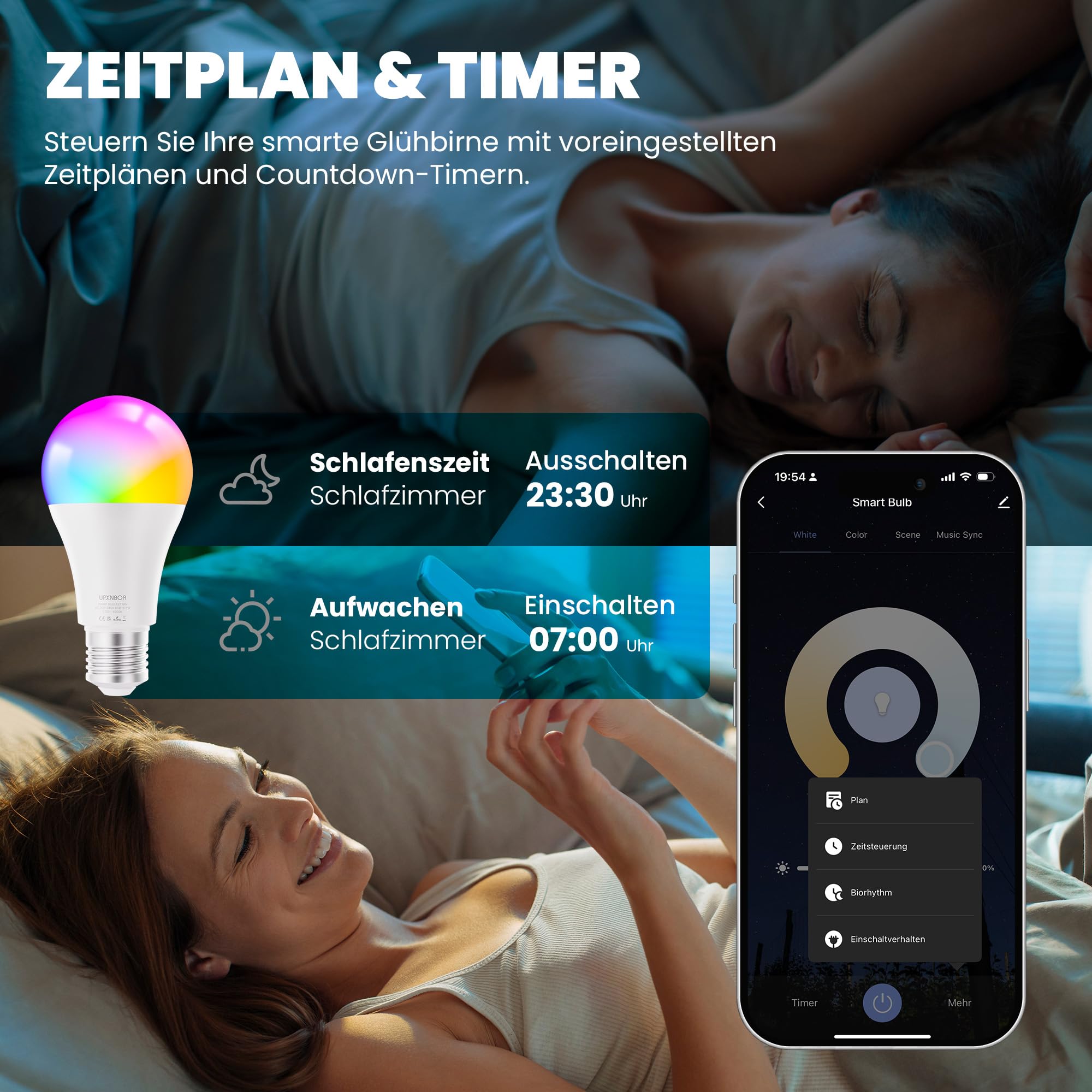 Ampoules LED connectées E27 (lot de 2) — WiFi + Bluetooth, 16 millions de couleurs, 850 lm, compatible Alexa & Google