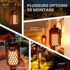 Enceinte Bluetooth lanterne à flamme LED — ambiance flamme réaliste, IP65, 24h, crochet et piquet