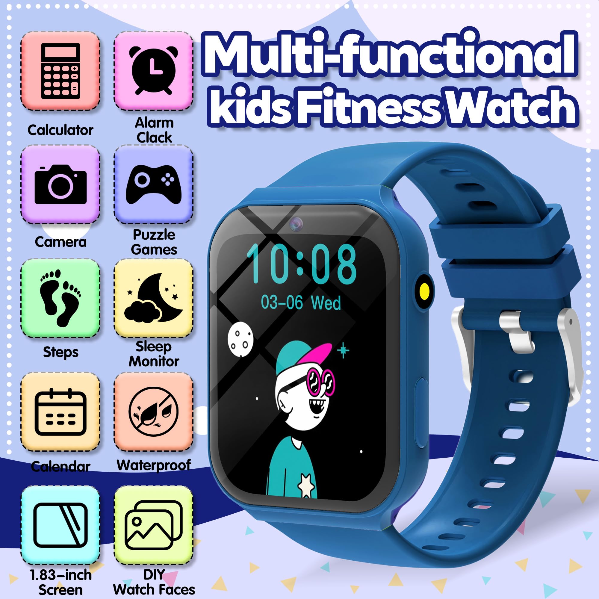 Montre connectée enfant 1,83 pouces HD fitness tracker sport garçon fille jeux