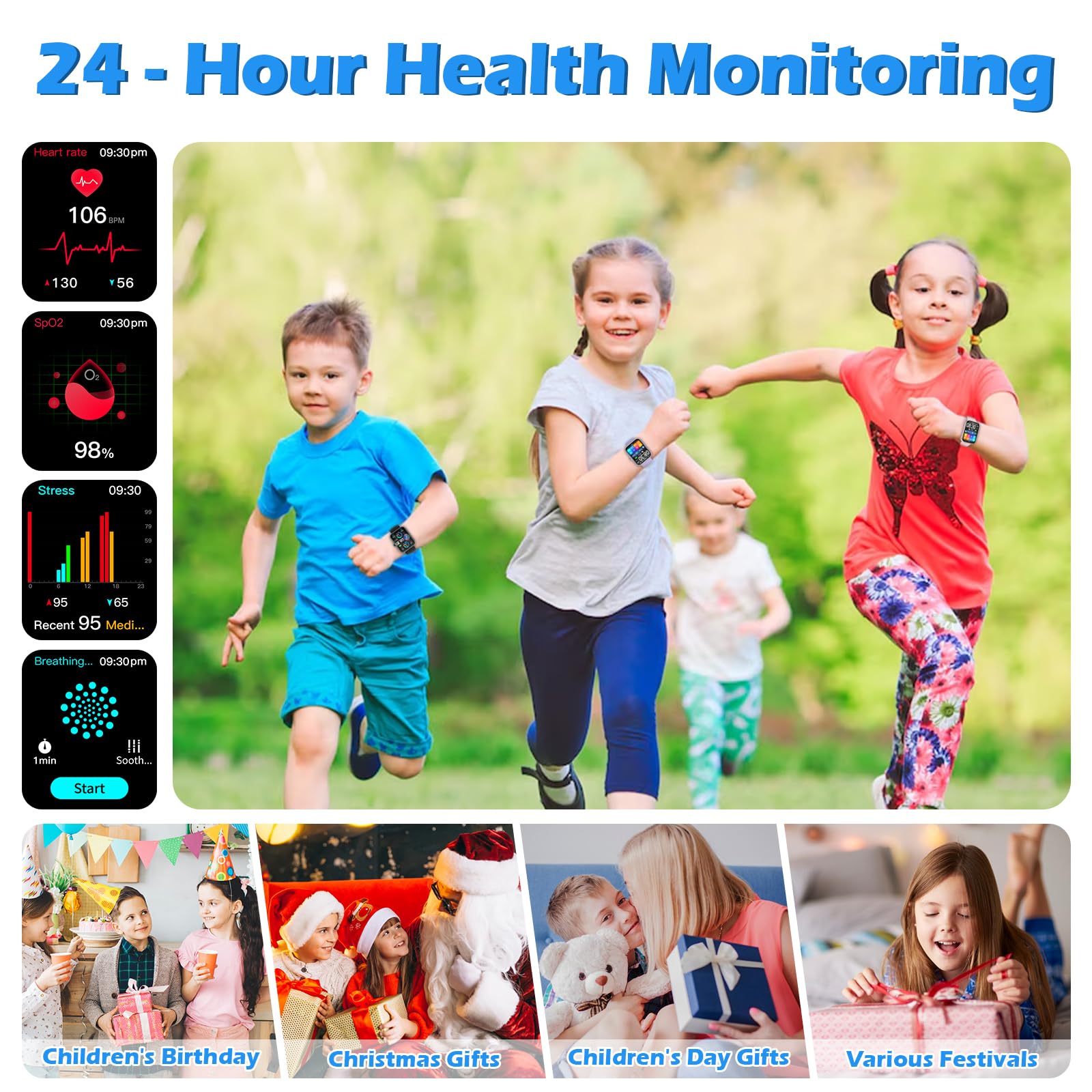 Montre connectée enfant garçon fille — 100+ modes sport, suivi santé, IP68