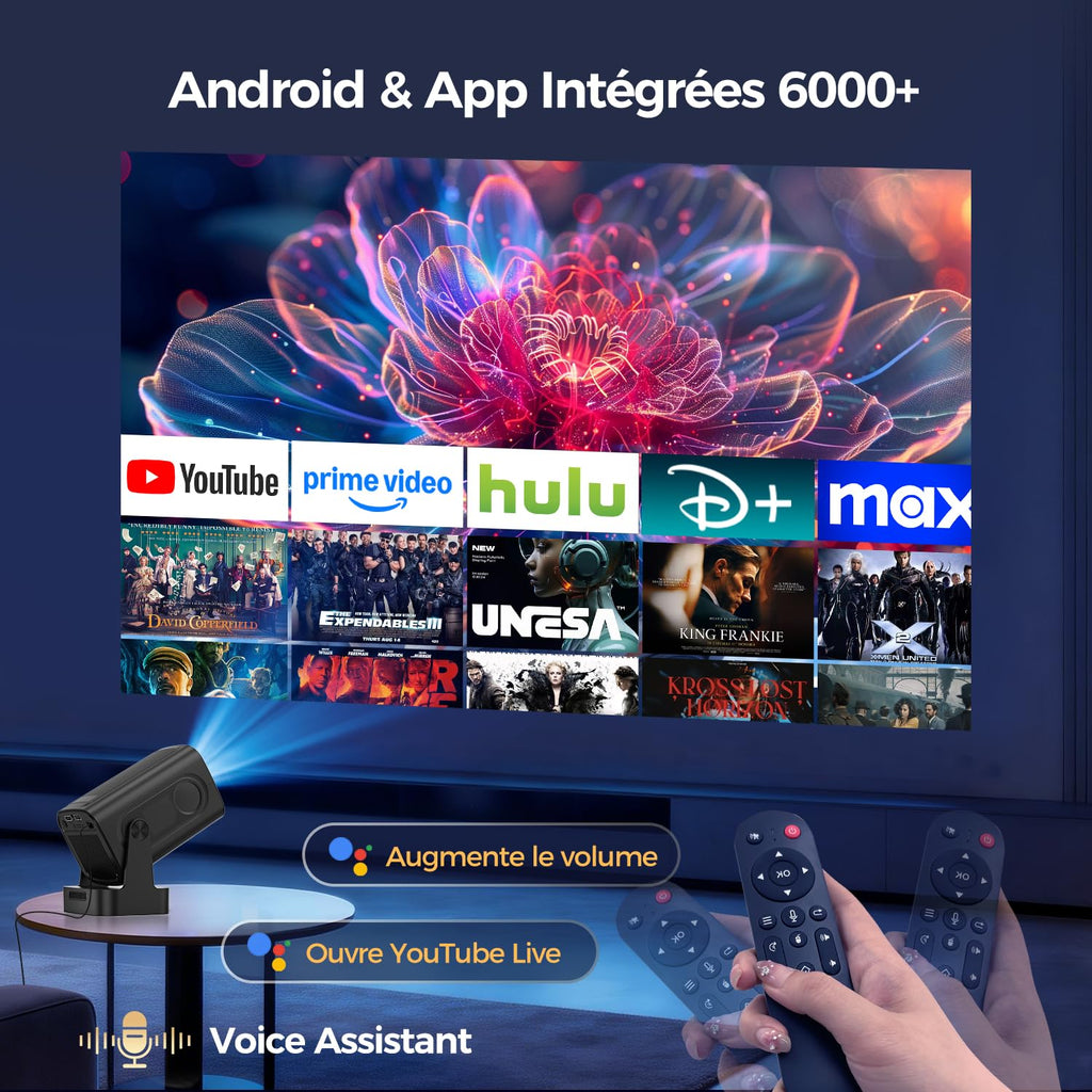 Mini vidéoprojecteur Android 1080P natif (4K pris en charge) — WiFi 6, Bluetooth 5.4, mise au point automatique