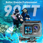Caméra d'action 5K 50MP double écran tactile — zoom 5X, stabilisation EIS 6 axes, étanche 30 m, WiFi