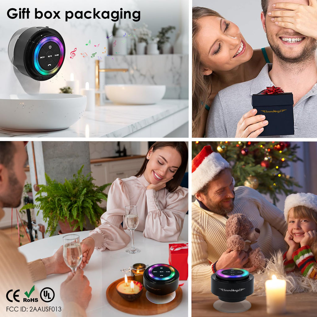 Enceinte Bluetooth de douche waterproof — ventouse, flottante, lumières RGB