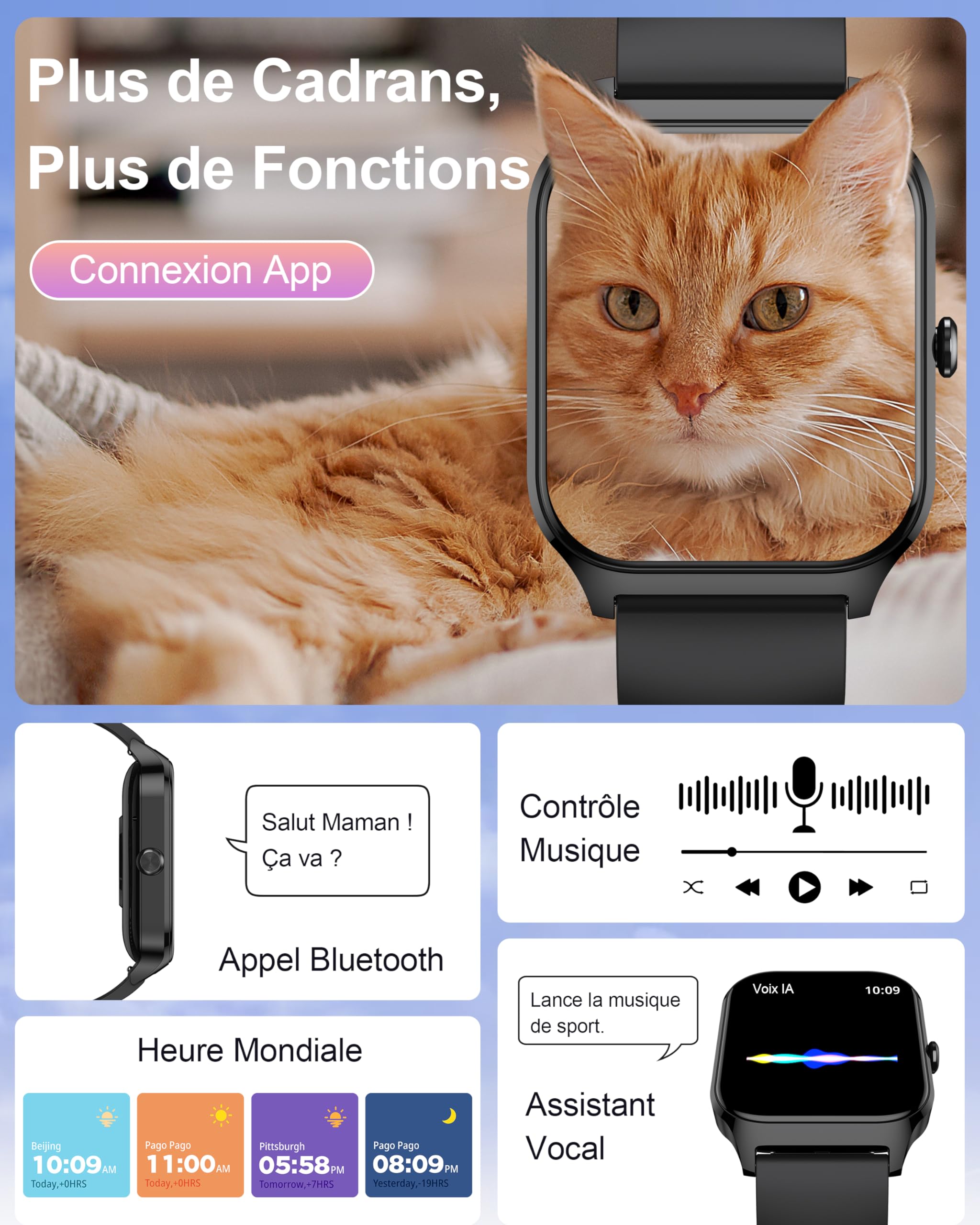 Montre connectée enfant — 100+ sports, suivi santé, sans appli (fille garçon)
