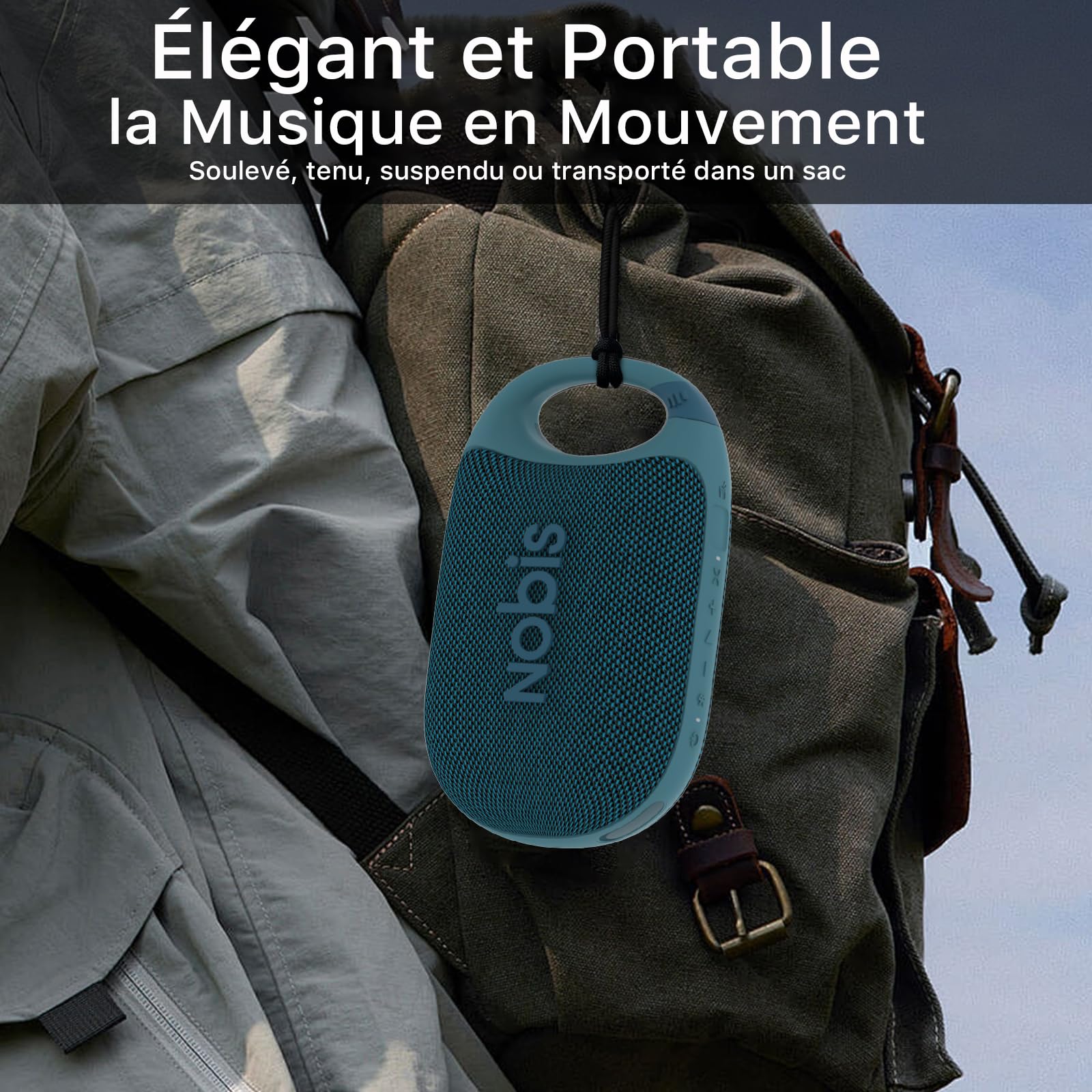 Mini enceinte Bluetooth à mousqueton — étanche IP68, mode rythmique, 24h, pilotable par appli