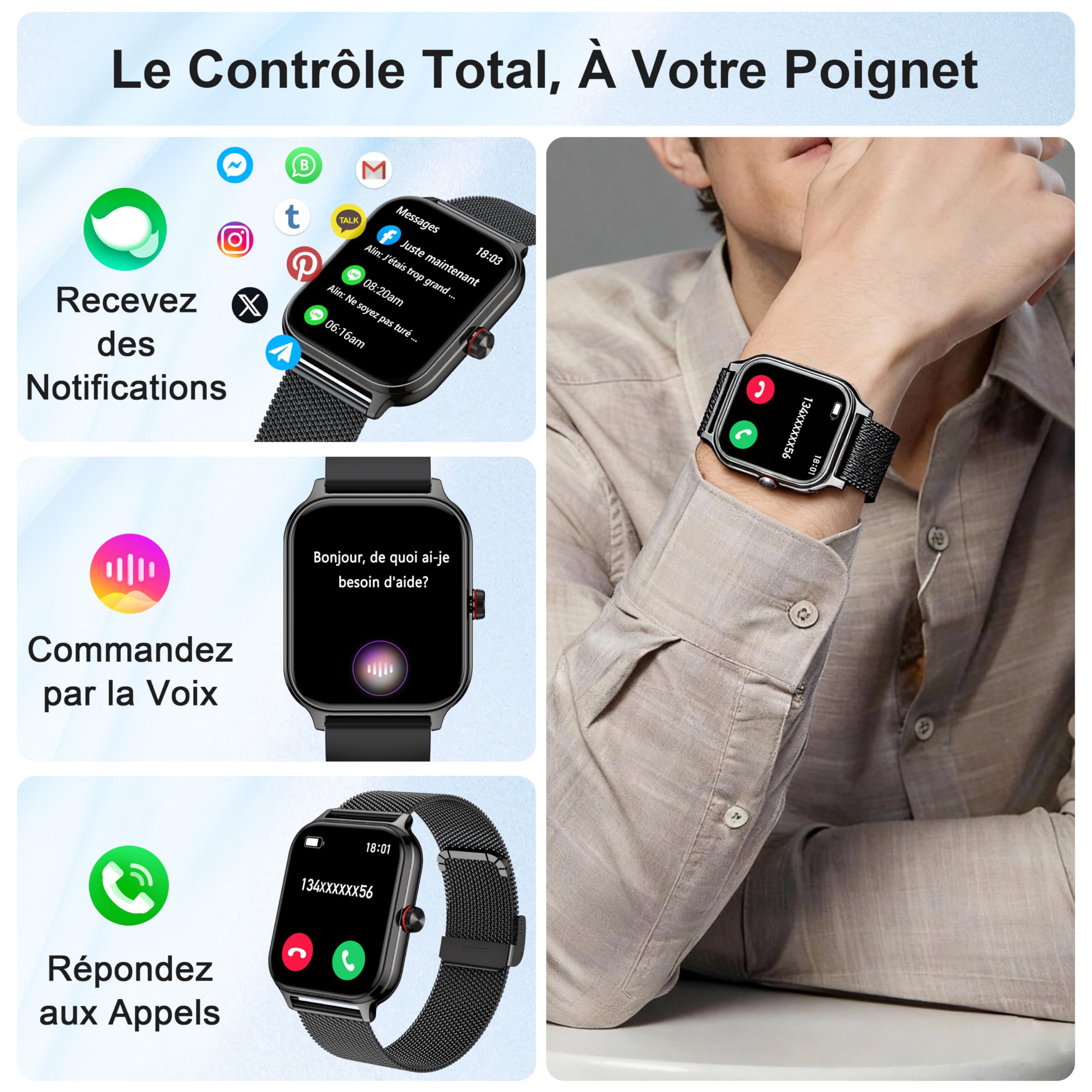 Montre connectée femme appel Bluetooth compatible iPhone Android sport
