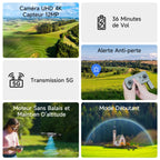 Drone caméra 4K UHD pliable — capteur 12 MP, FPV 5G, 2 batteries (36 min), sac