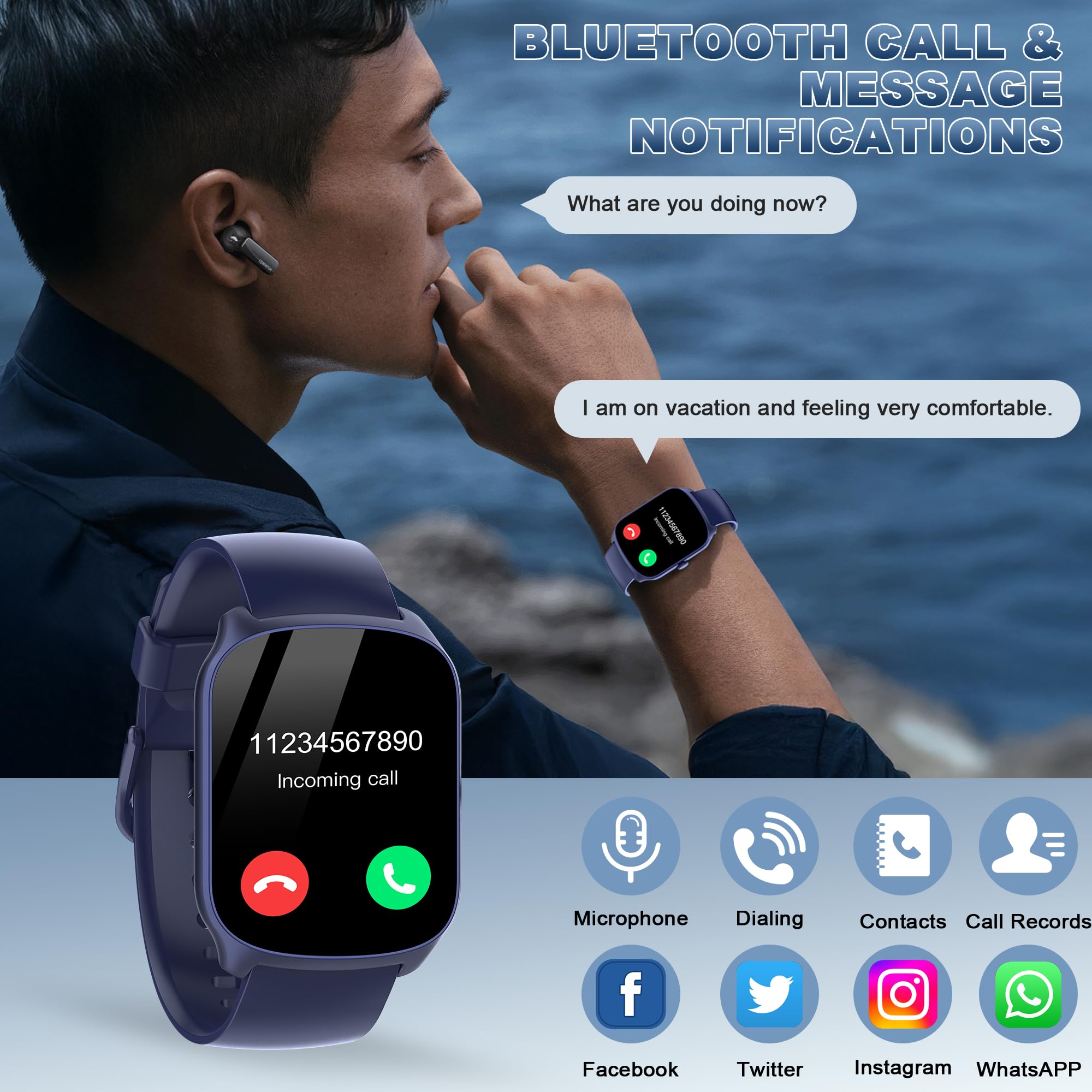 Montre connectée homme femme écran incurvé HD 1,95 pouces appel Bluetooth