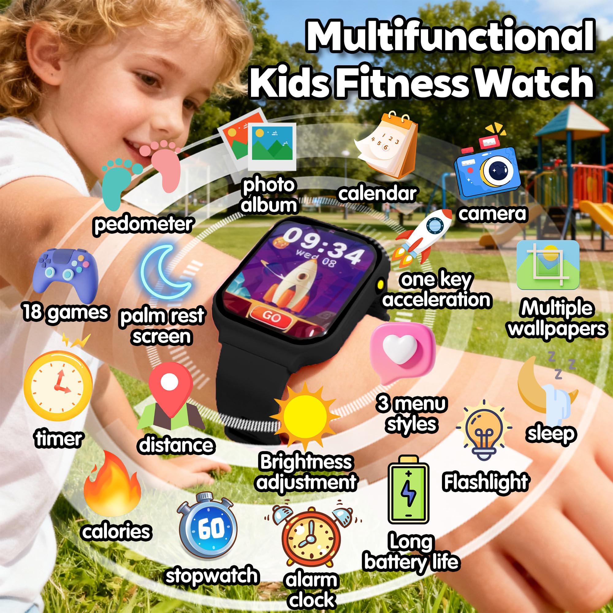 Montre connectée enfant 18 jeux éducatifs caméra suivi sommeil sport