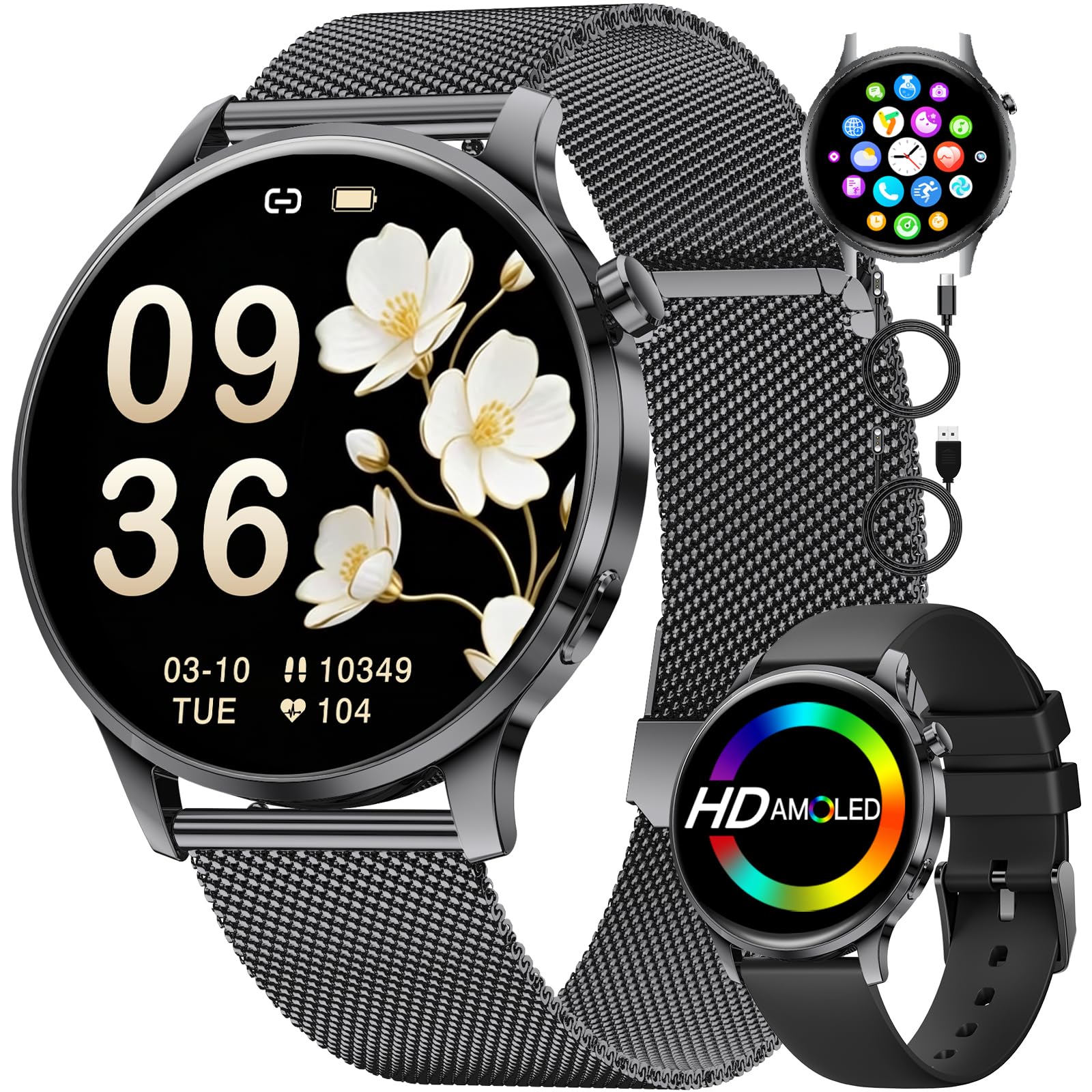 Montre connectée femme sport AMOLED 1,32 pouces appel Bluetooth santé fitness