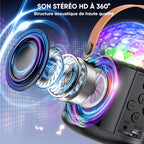 Enceinte karaoké Bluetooth lumineuse — 2 micros sans fil, 6 modes LED disco