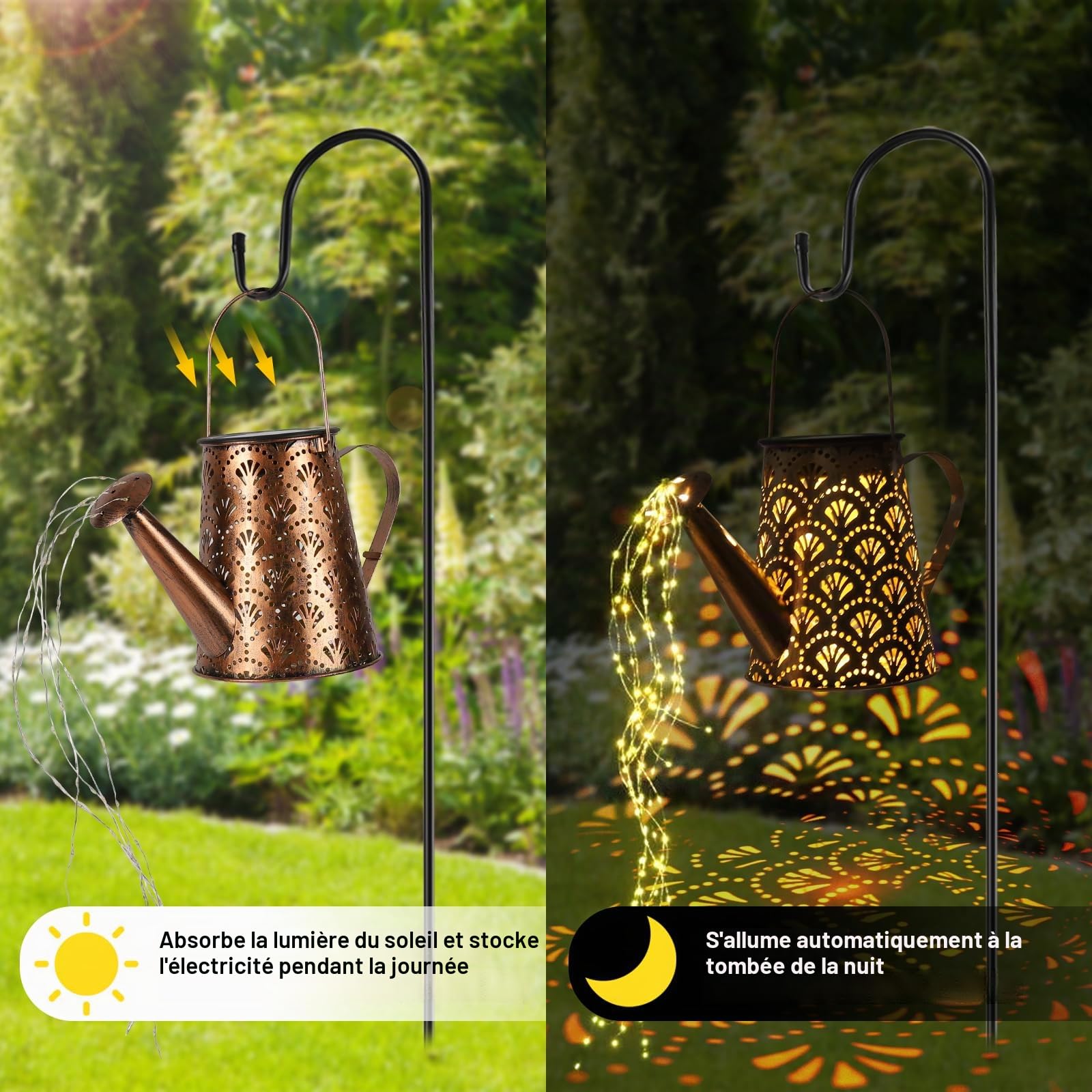 Guirlande solaire d'extérieur en cascade — étoile décorative, allumage automatique, IP65 résistant aux intempéries
