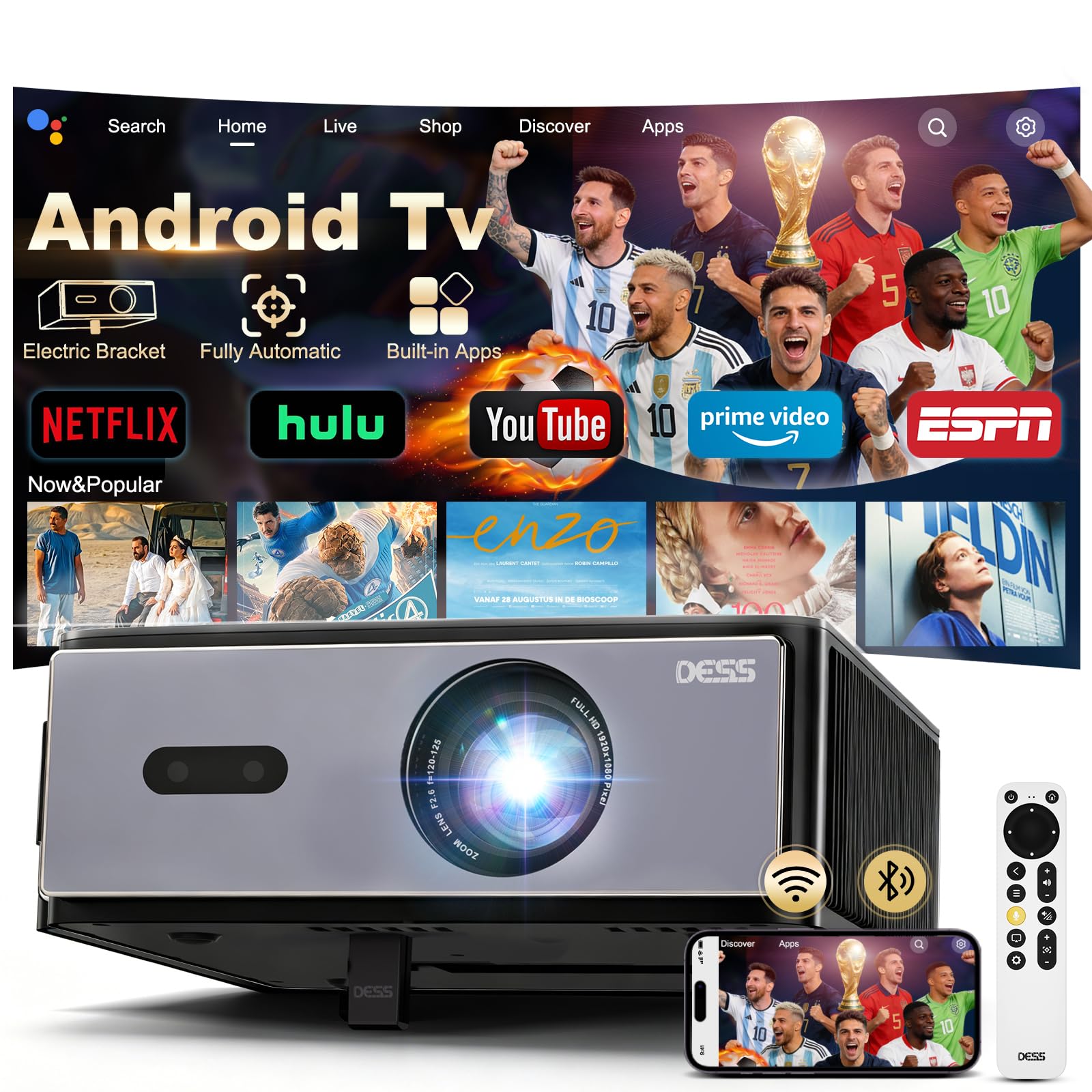 Vidéoprojecteur 4K 1080P natif 1200 ANSI extérieur jardin chambre smart