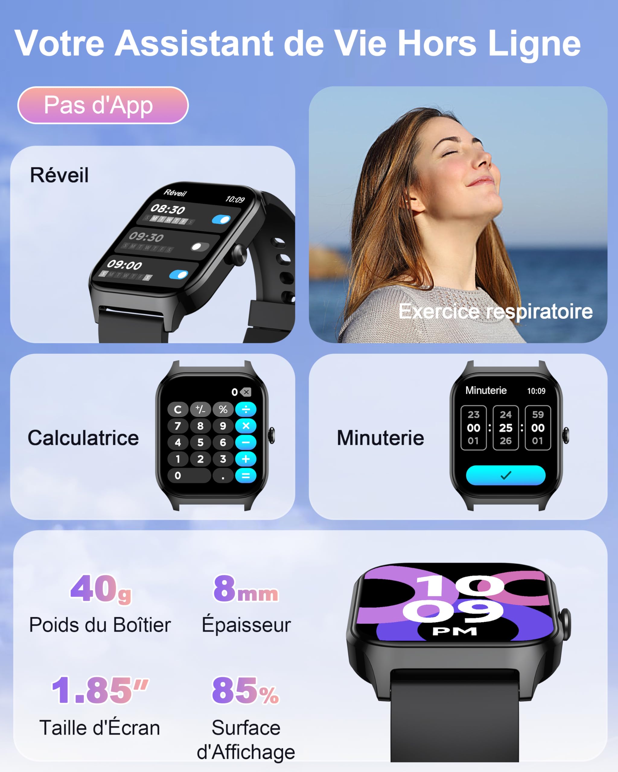 Montre connectée enfant — 100+ sports, suivi santé, sans appli (fille garçon)