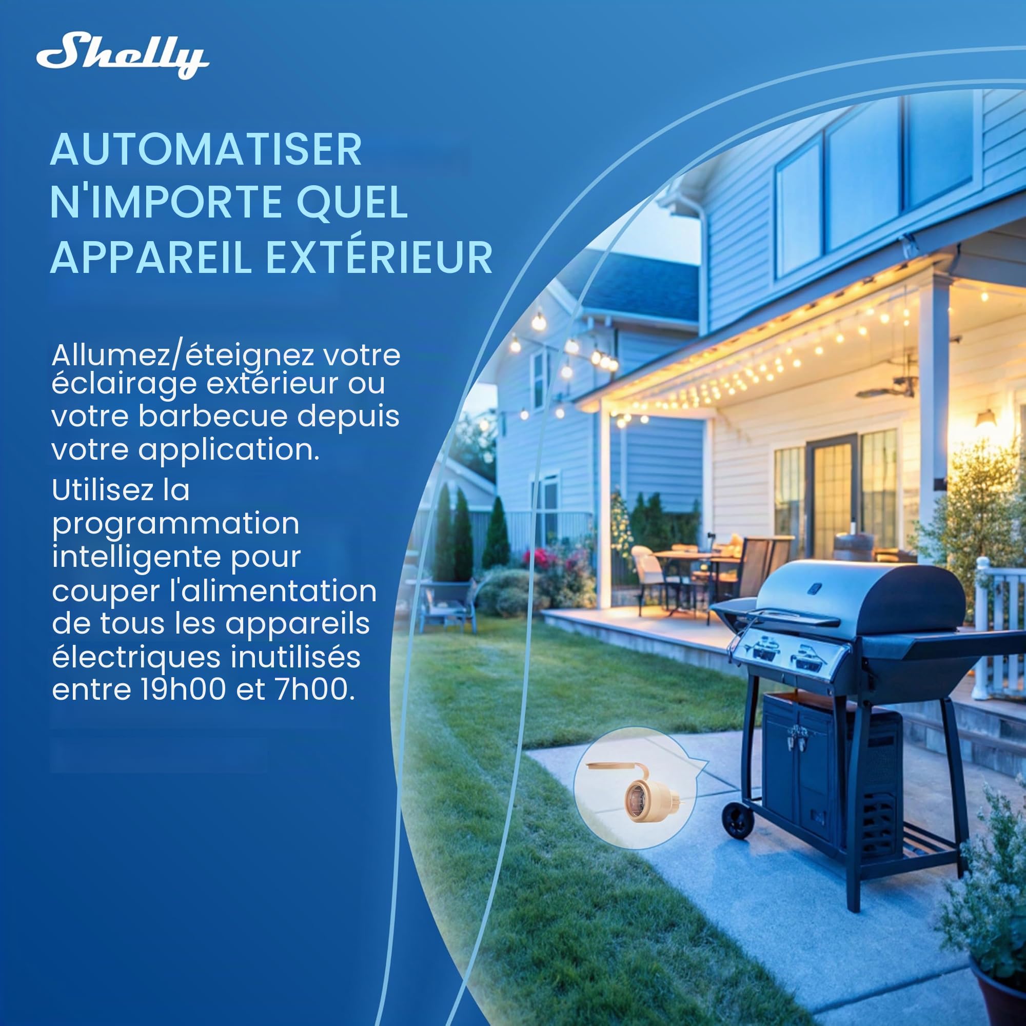 Prise connectée extérieure Matter WiFi étanche 12A 2500W Type F IP44