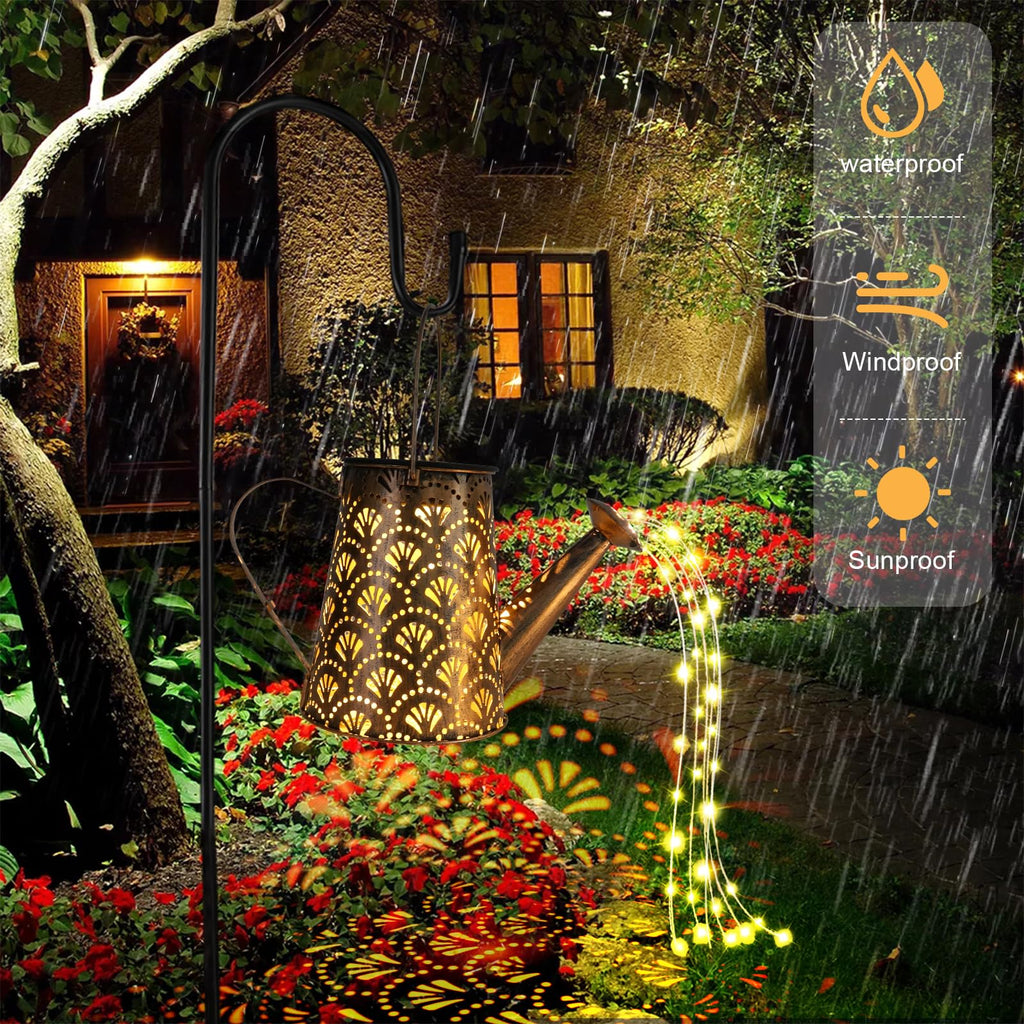 Guirlande solaire d'extérieur en cascade — étoile décorative, allumage automatique, IP65 résistant aux intempéries