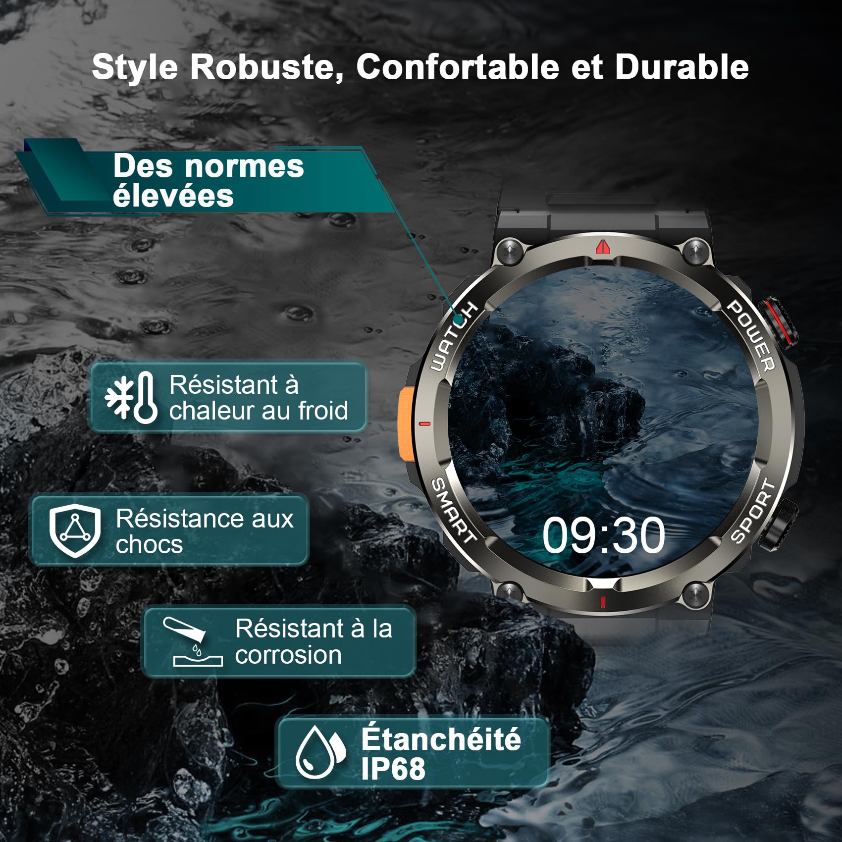 Montre connectée homme appel Bluetooth WhatsApp écran HD 1,45 pouces tactile