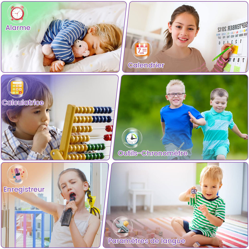 Montre connectée enfant jouet — caméra rotative, 14 jeux, mode école (3-12 ans)