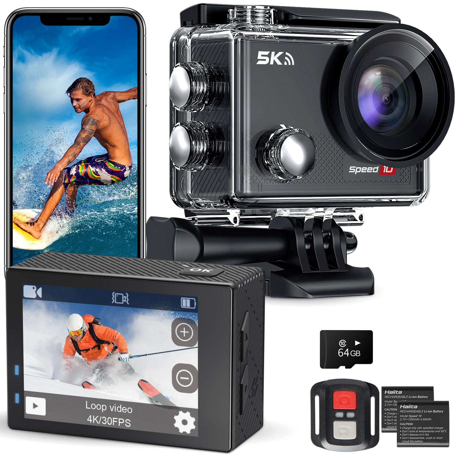 Caméra sport 5K 30fps 30MP sous-marine 40m étanche WiFi action cam