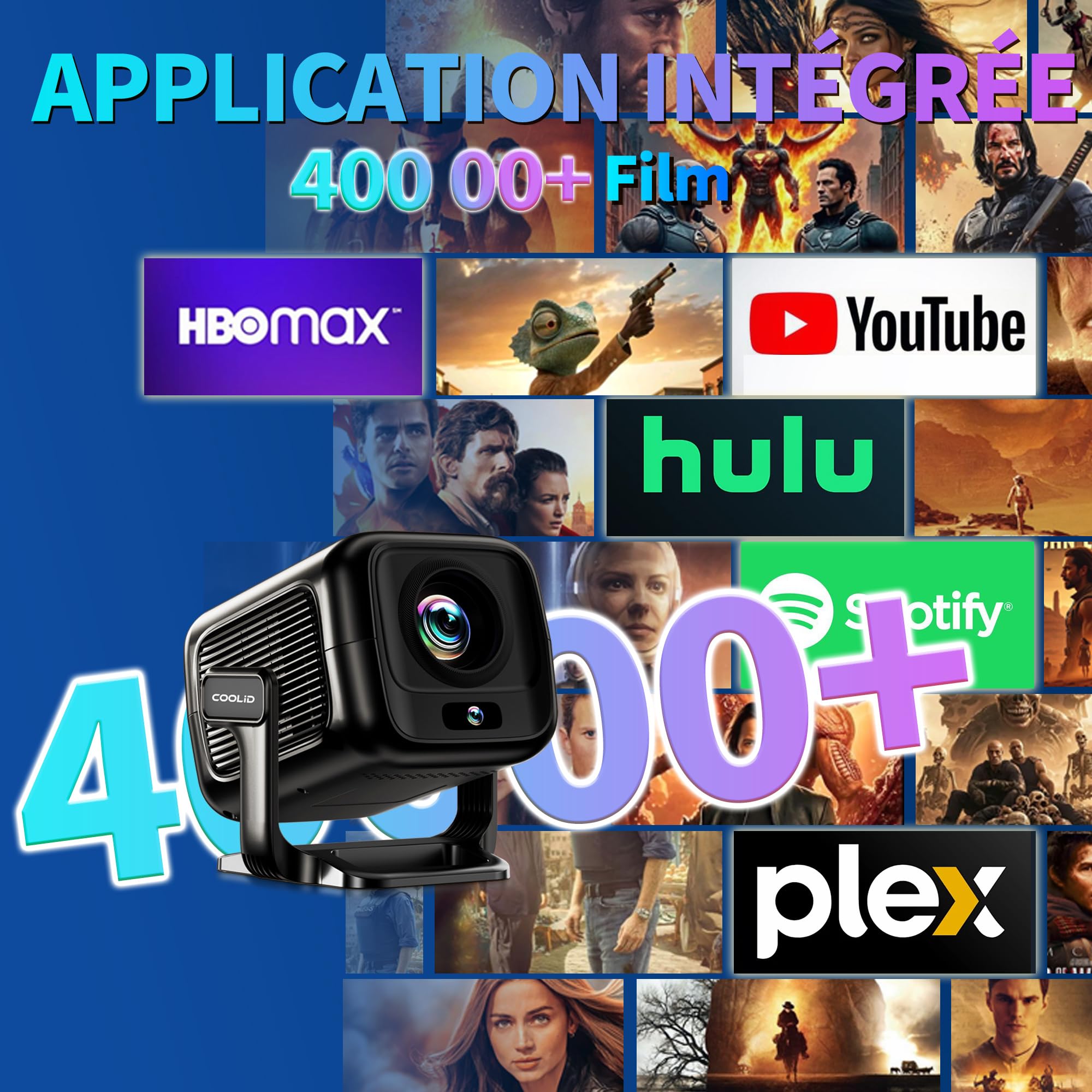 Vidéoprojecteur portable 1080P — WiFi 6, Bluetooth 5.4 bidirectionnel, autofocus et correction trapézoïdale, apps intégrées