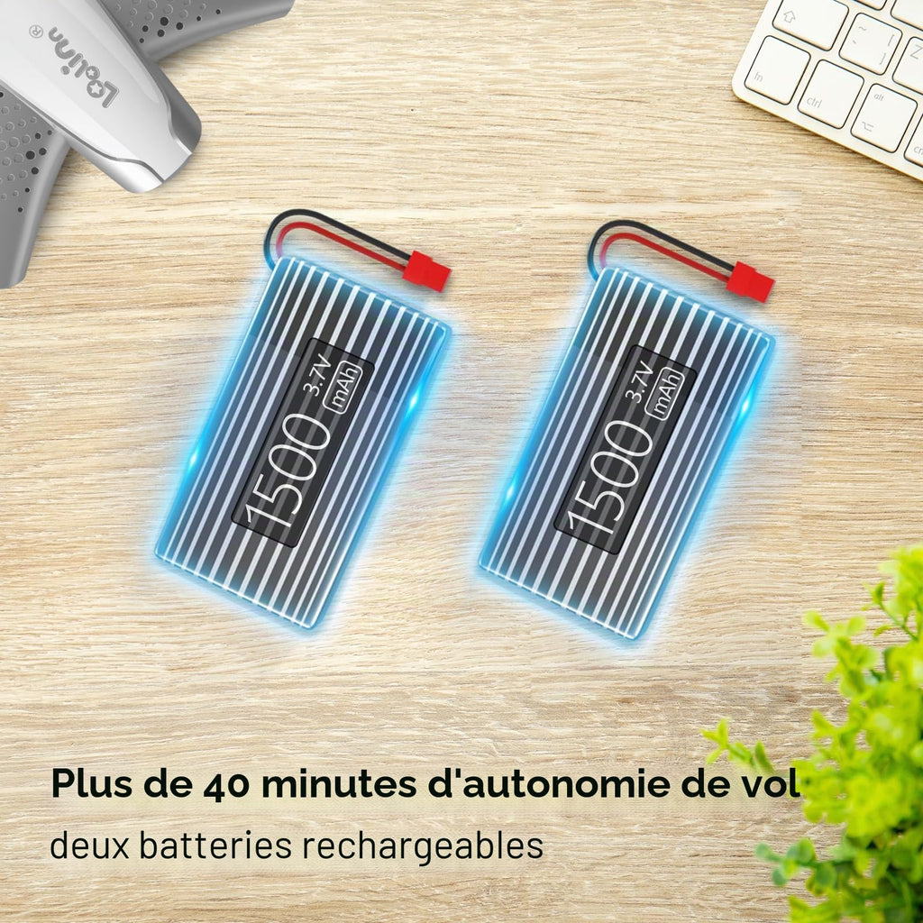 Drone caméra HD stabilisé — flux optique, vol stationnaire, 2 batteries (40 min)