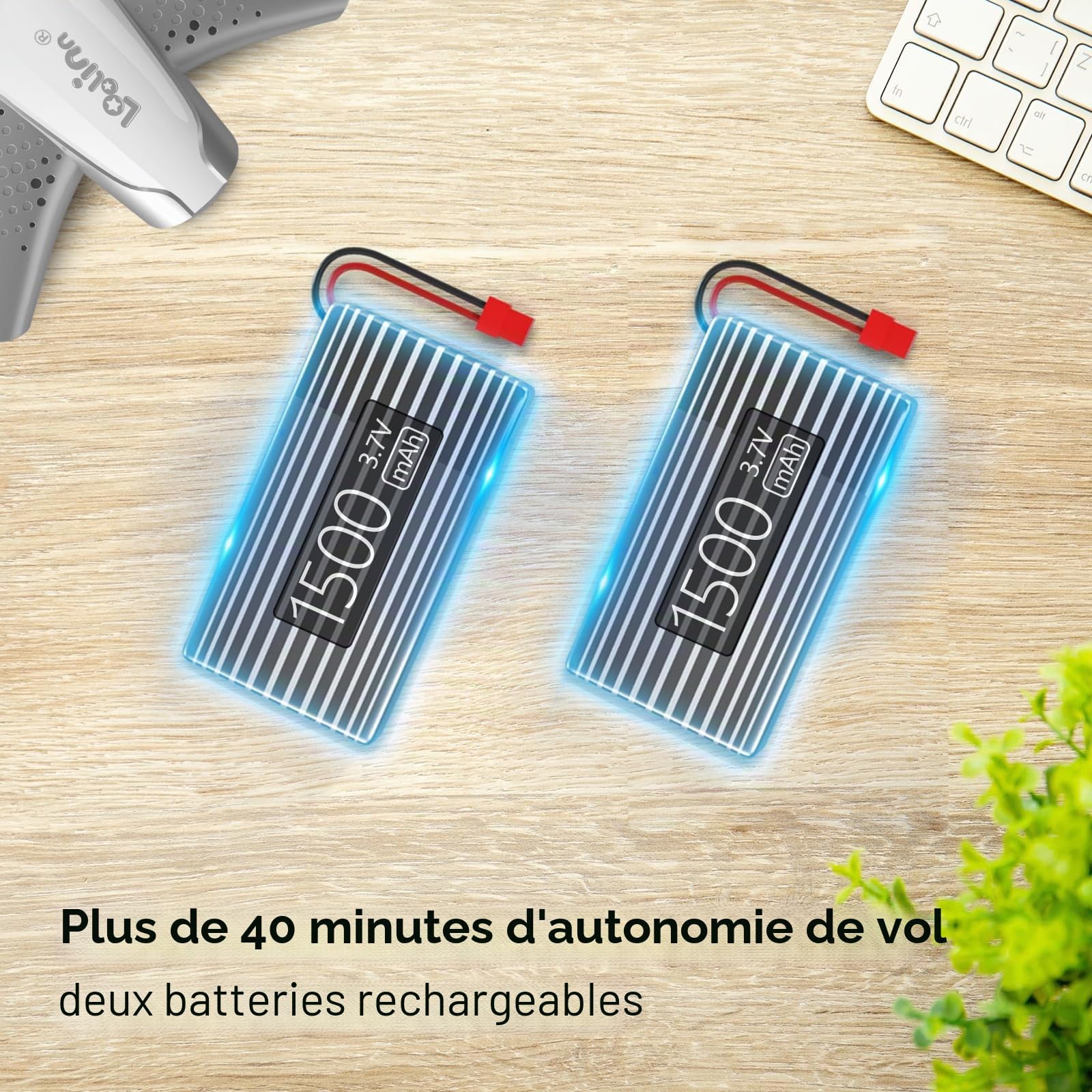 Drone caméra HD stabilisé — flux optique, vol stationnaire, 2 batteries (40 min)