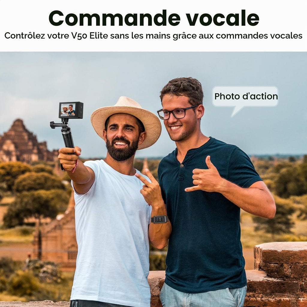 Caméra sport 4K 60fps 20MP action cam 64Go double écran V50 Elite