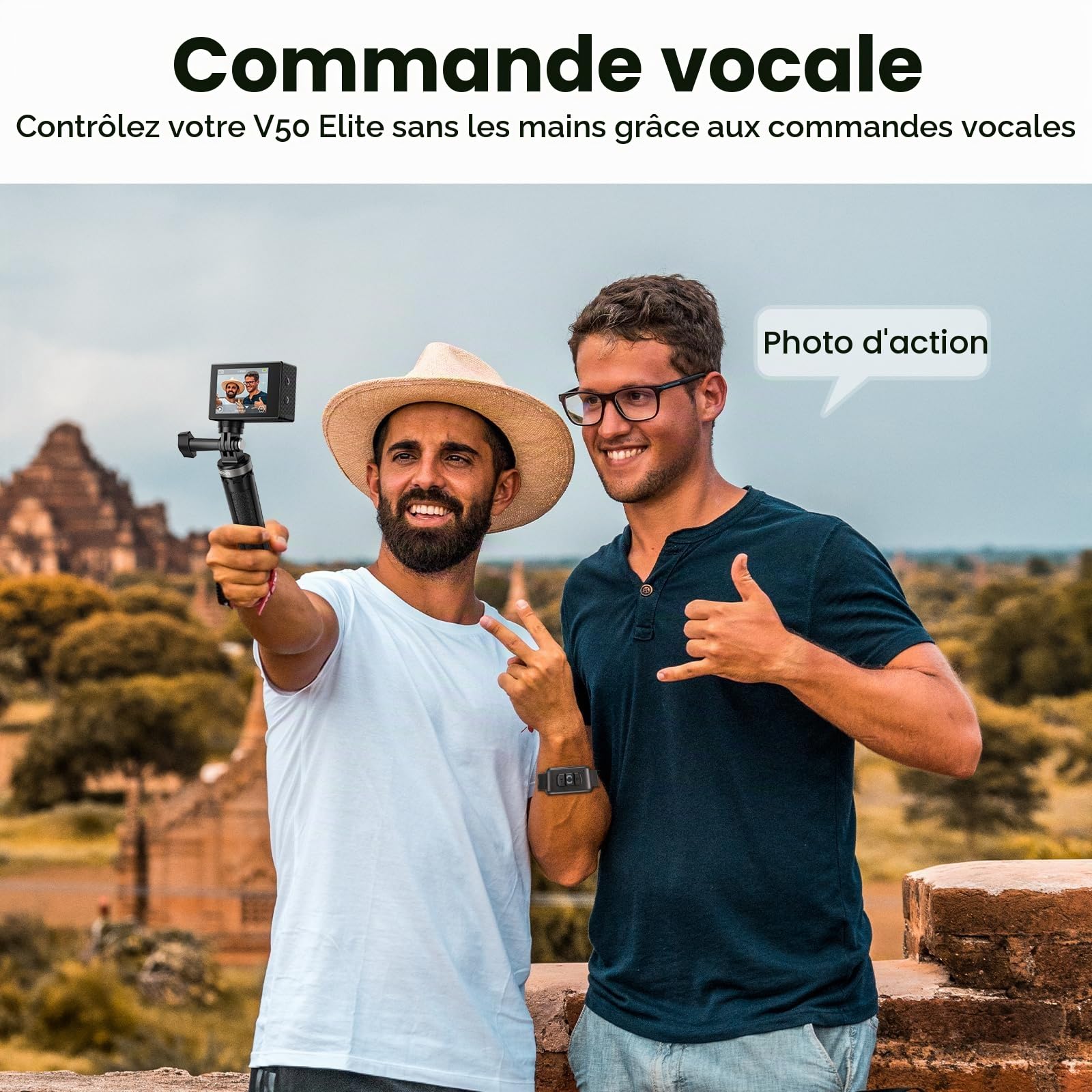 Caméra sport 4K 60fps 20MP action cam 64Go double écran V50 Elite
