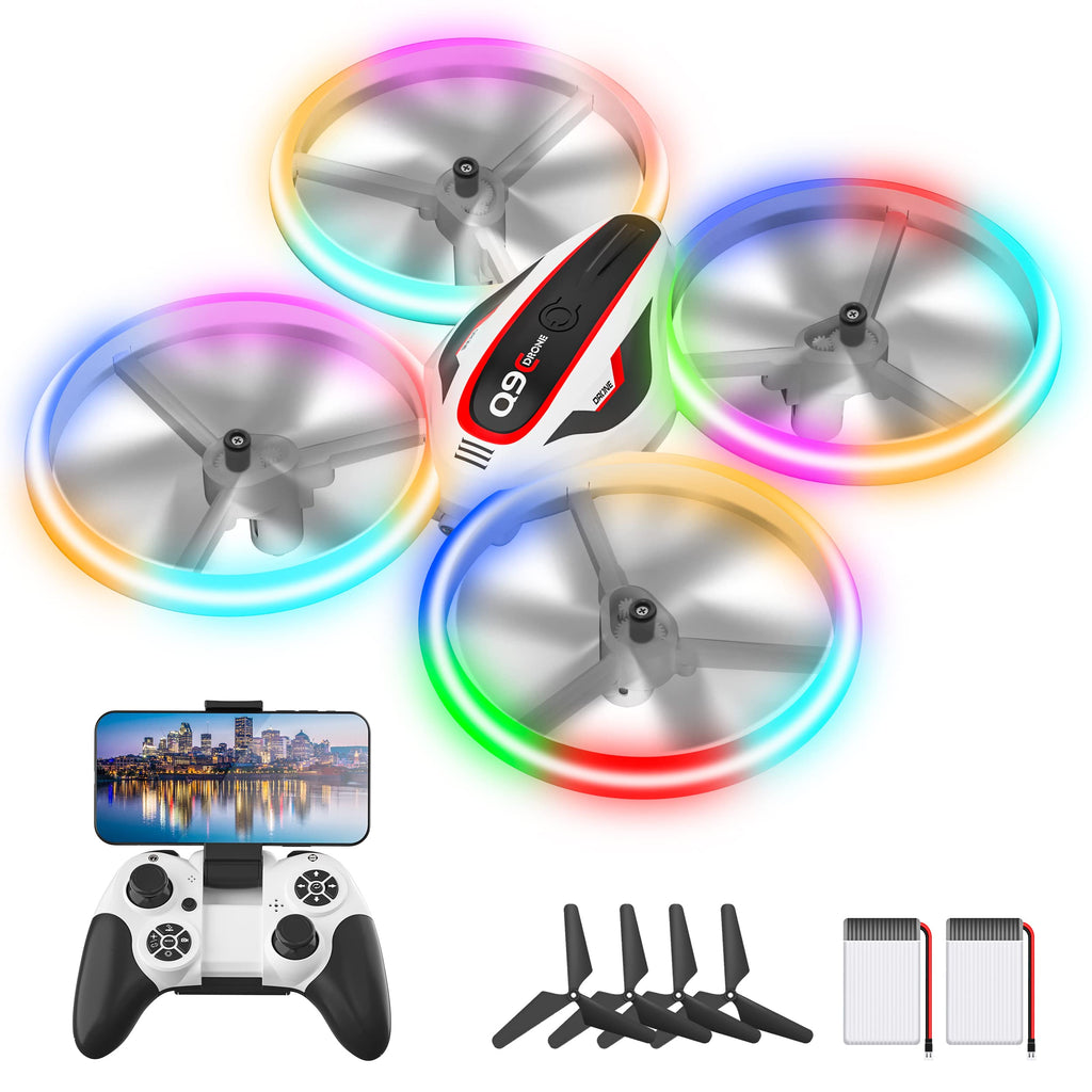 Drone caméra HD LED — maintien d'altitude, mode sans tête, 2 batteries