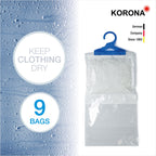 Kit 9 sacs déshumidificateurs suspendus — absorbe l'humidité, format compact 16 × 20 cm