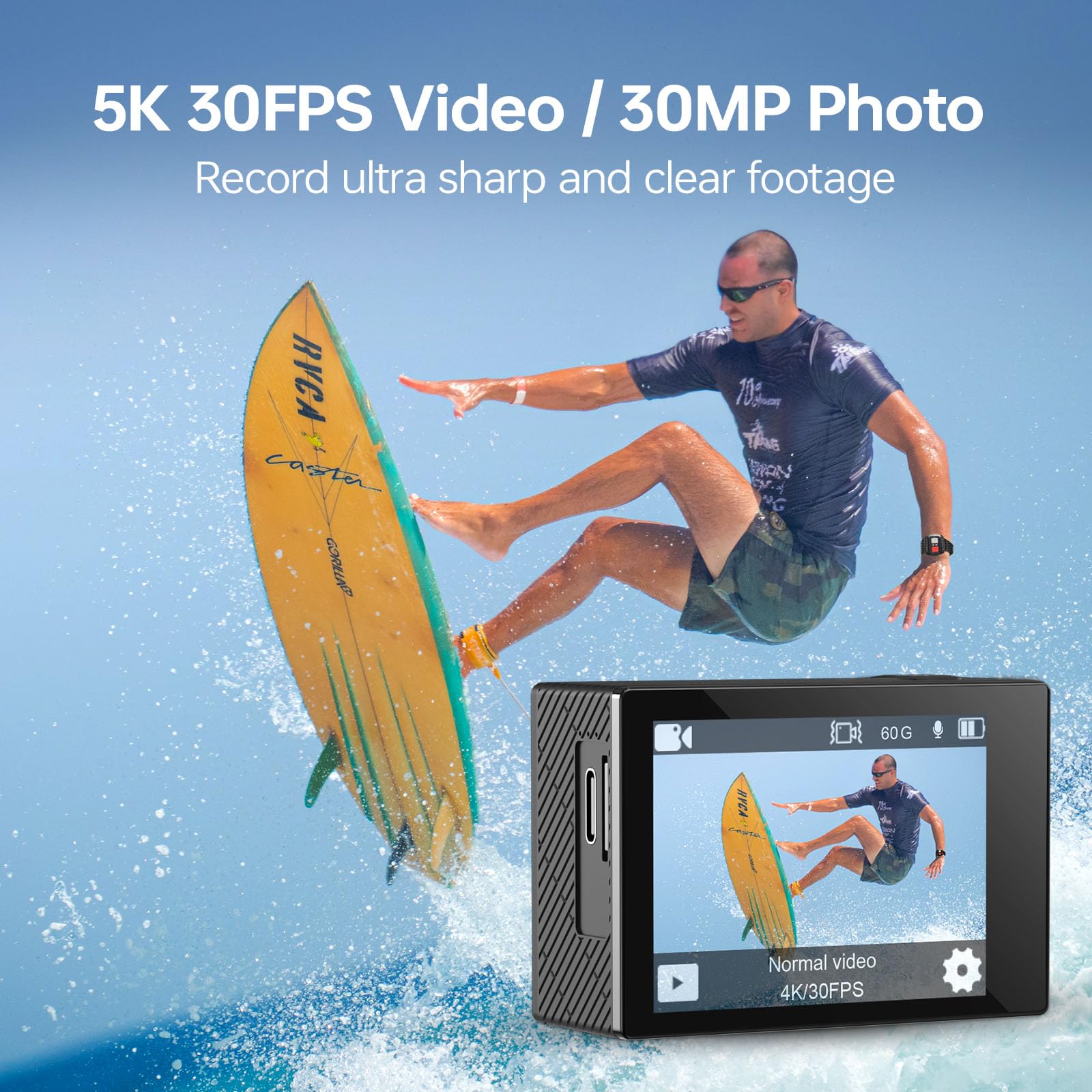 Caméra sport 5K 30fps 30MP sous-marine 40m étanche WiFi action cam