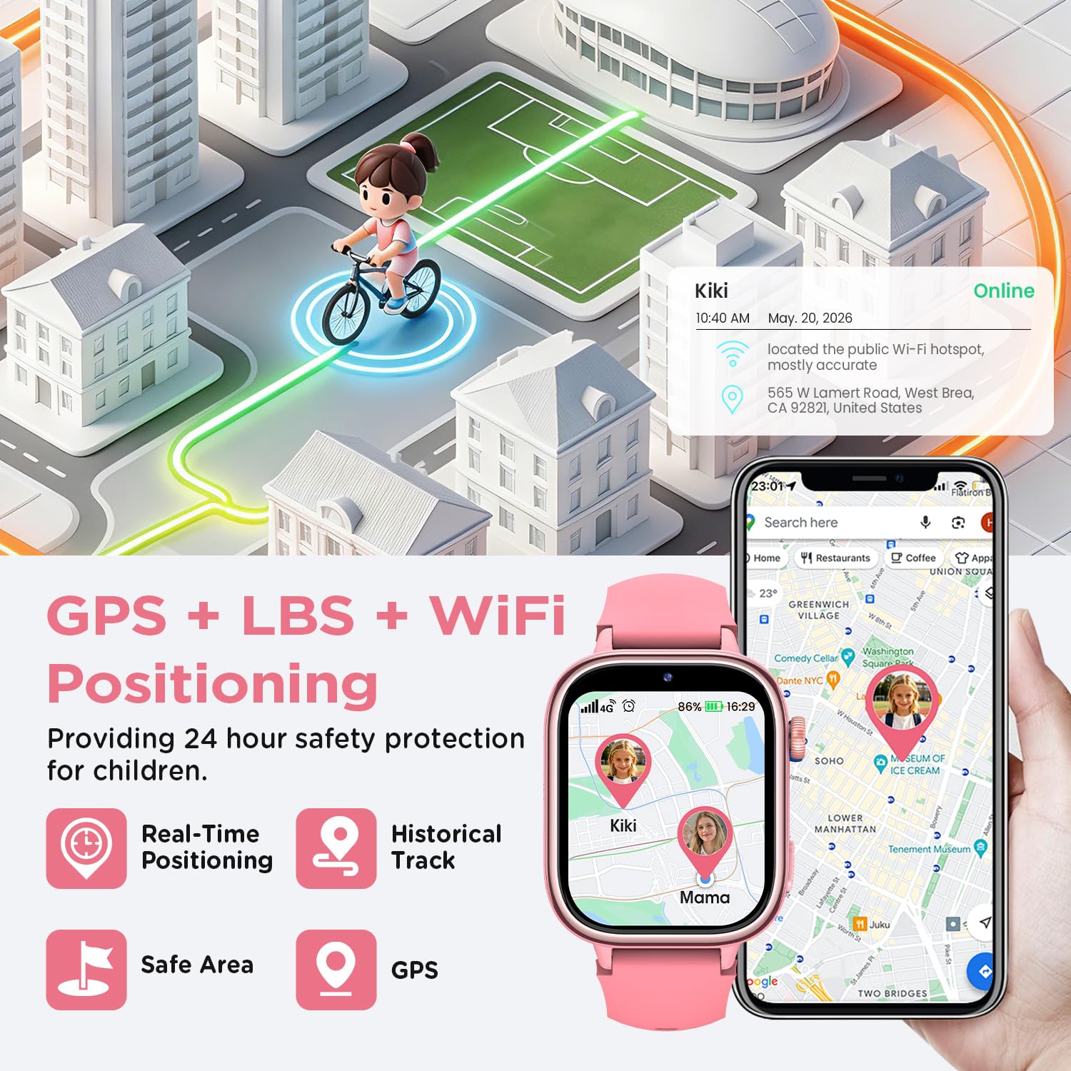 Montre connectée enfant 4G appel vidéo GPS IP68 étanche SOS sécurité