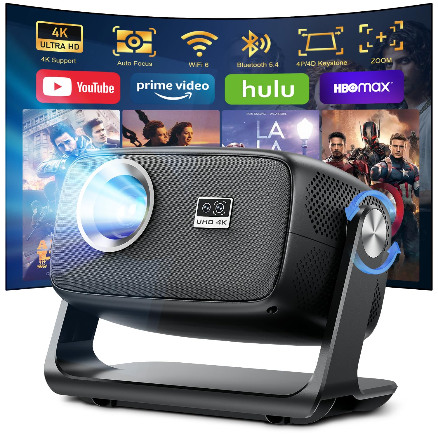 Vidéoprojecteur 4K mise au point automatique portable Android WiFi