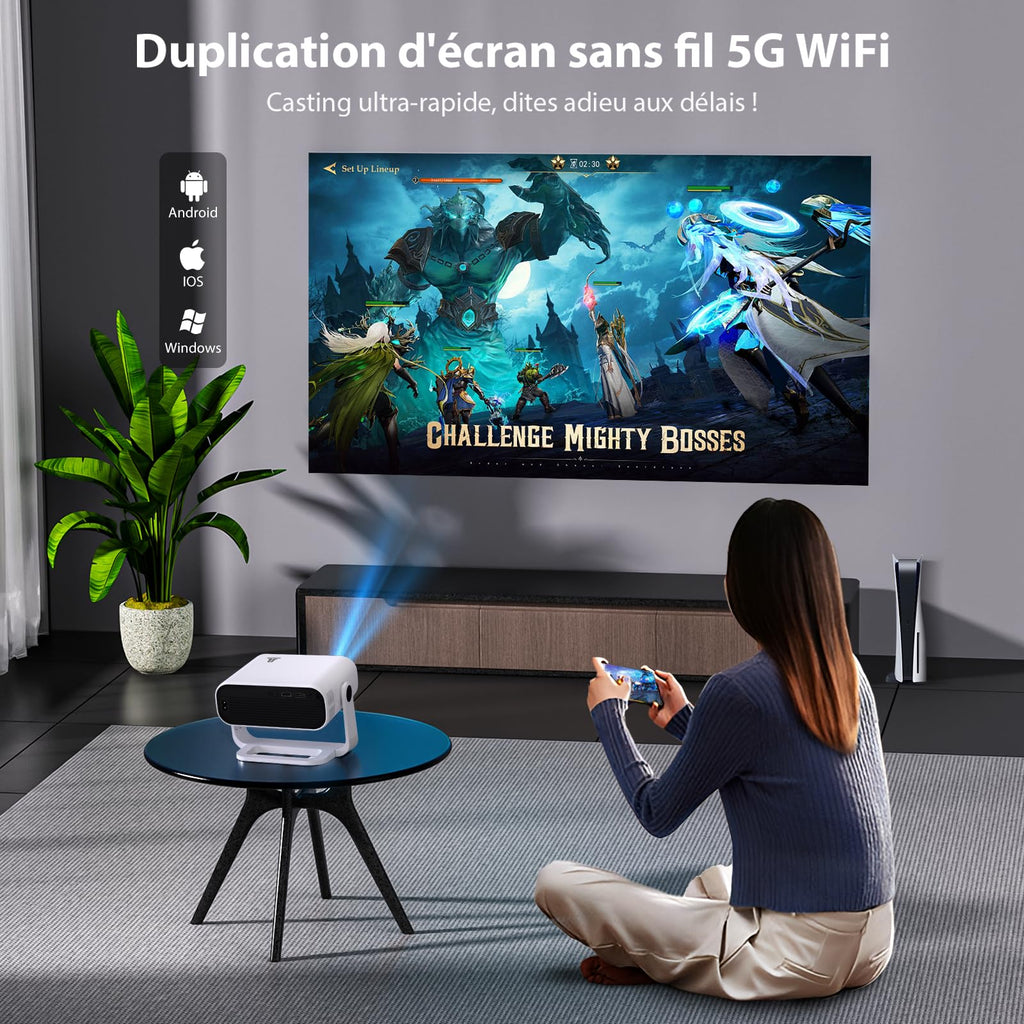 Vidéoprojecteur intelligent Full HD 1080P natif — applications intégrées, WiFi & Bluetooth, home cinéma sans fil