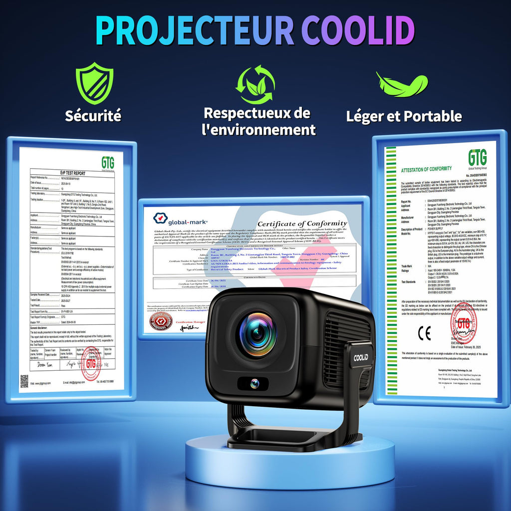 Vidéoprojecteur portable 1080P — WiFi 6, Bluetooth 5.4 bidirectionnel, autofocus et correction trapézoïdale, apps intégrées