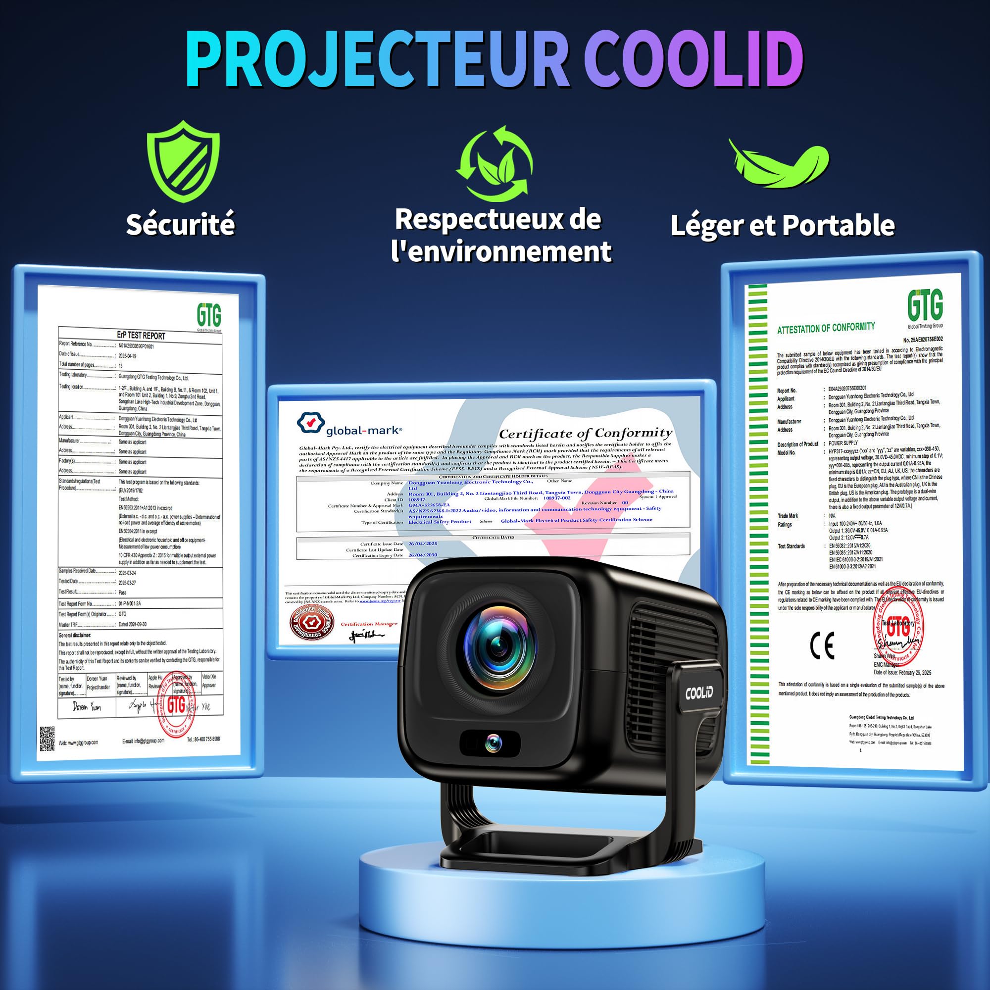 Vidéoprojecteur portable 1080P — WiFi 6, Bluetooth 5.4 bidirectionnel, autofocus et correction trapézoïdale, apps intégrées