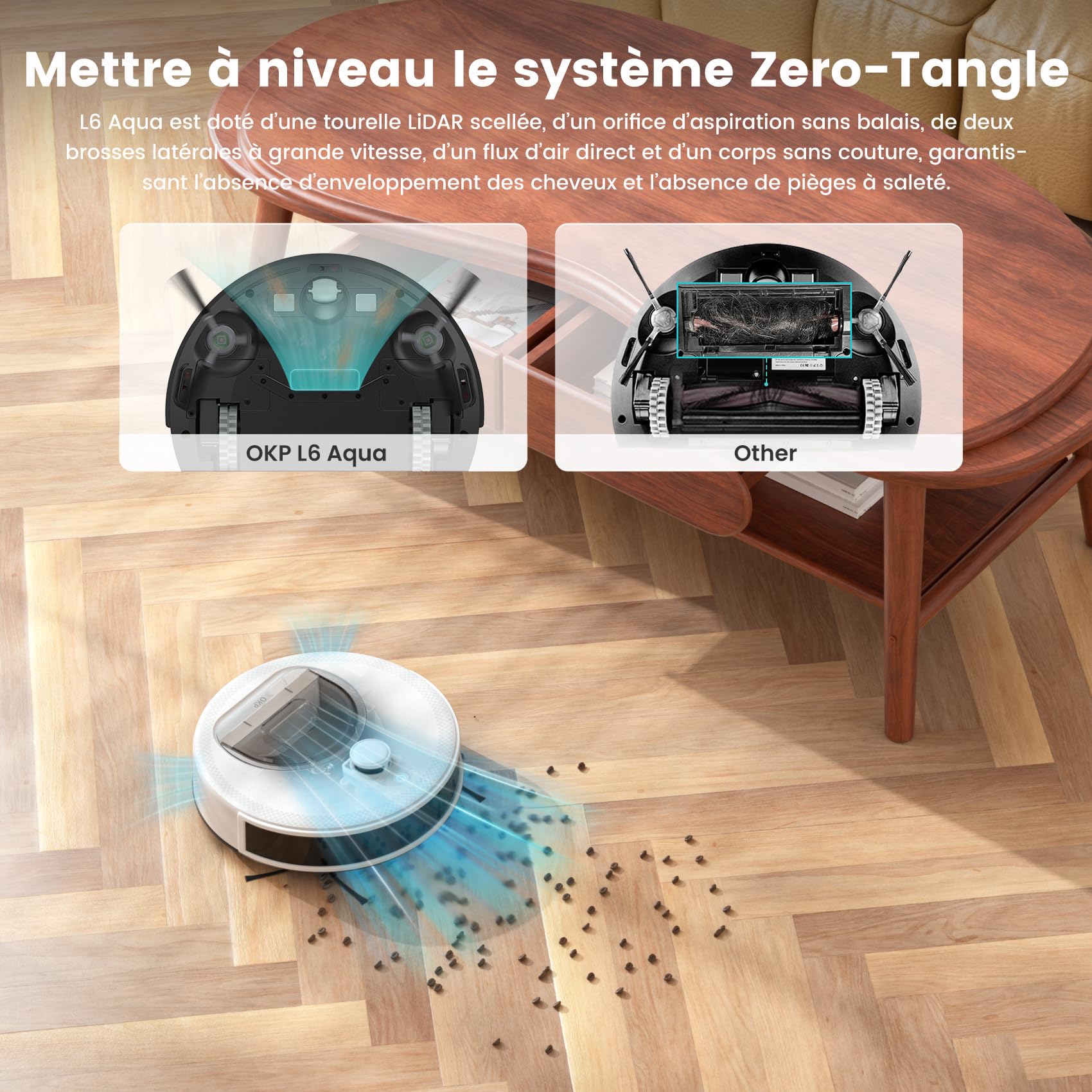 Robot aspirateur laveur 3 en 1 6000Pa 150min navigation laser dToF