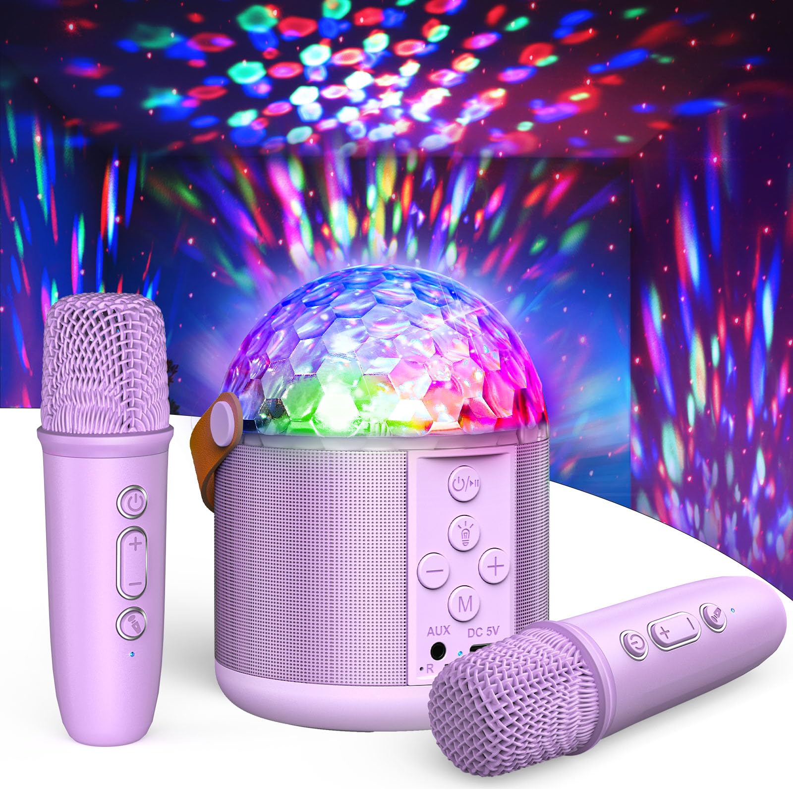 Enceinte karaoké Bluetooth lumineuse — 2 micros sans fil, 6 modes LED disco