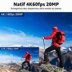 Caméra sport 4K 60fps 20MP action cam 64Go double écran V50 Elite