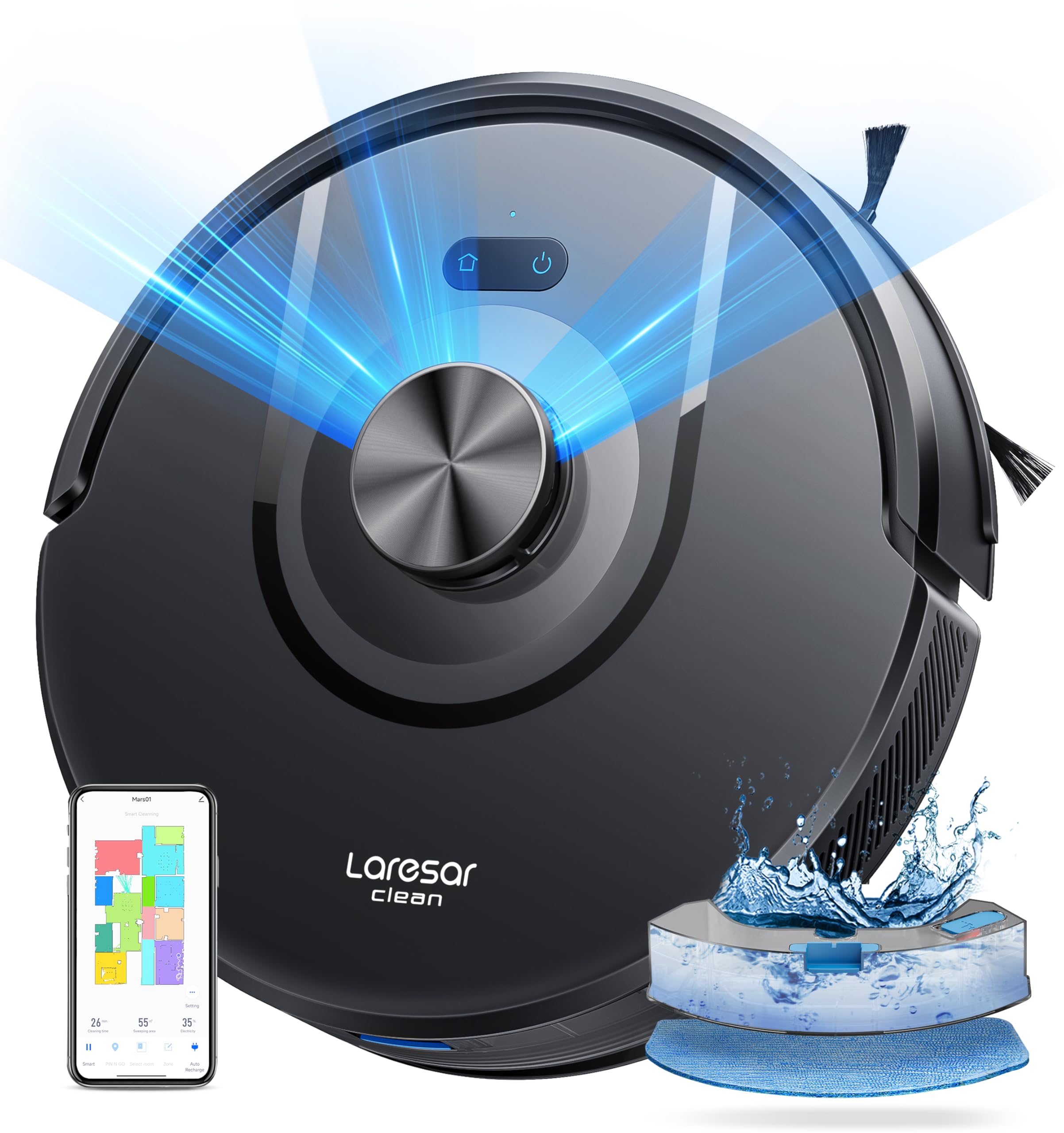 Robot aspirateur laveur 8000Pa 200min navigation LiDAR cartographie