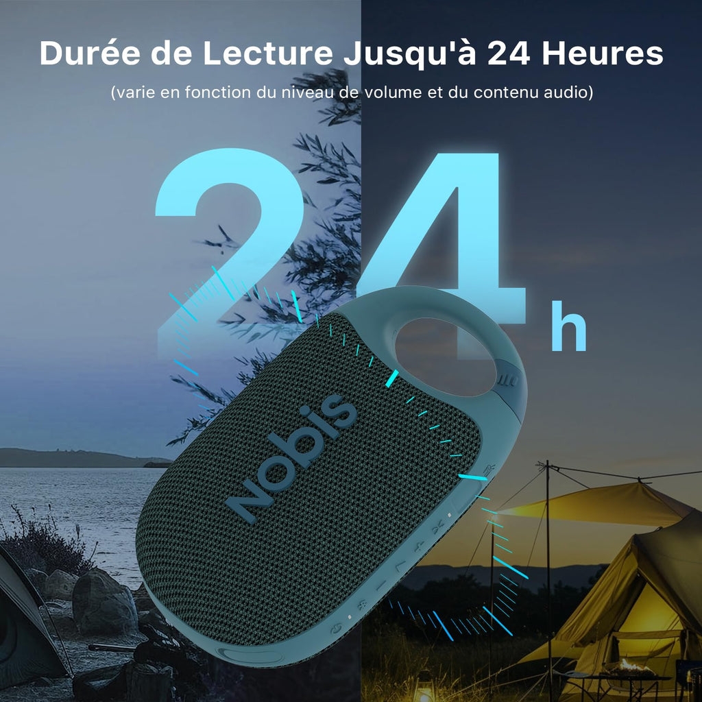 Mini enceinte Bluetooth à mousqueton — étanche IP68, mode rythmique, 24h, pilotable par appli
