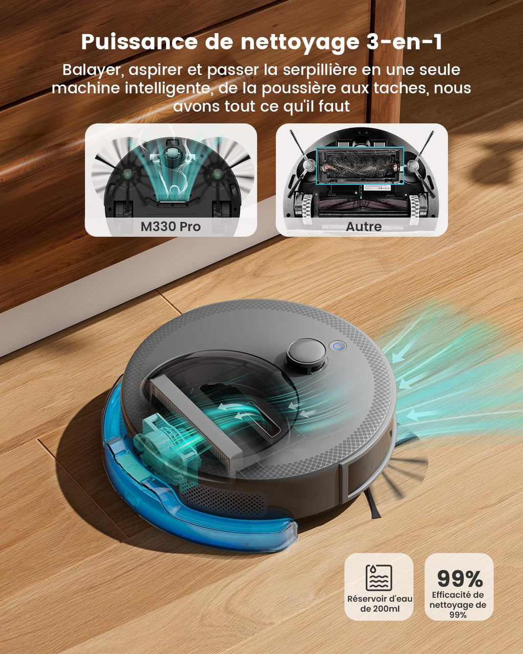 Robot aspirateur laveur 3 en 1 5000Pa navigation LiDAR cartographie sol