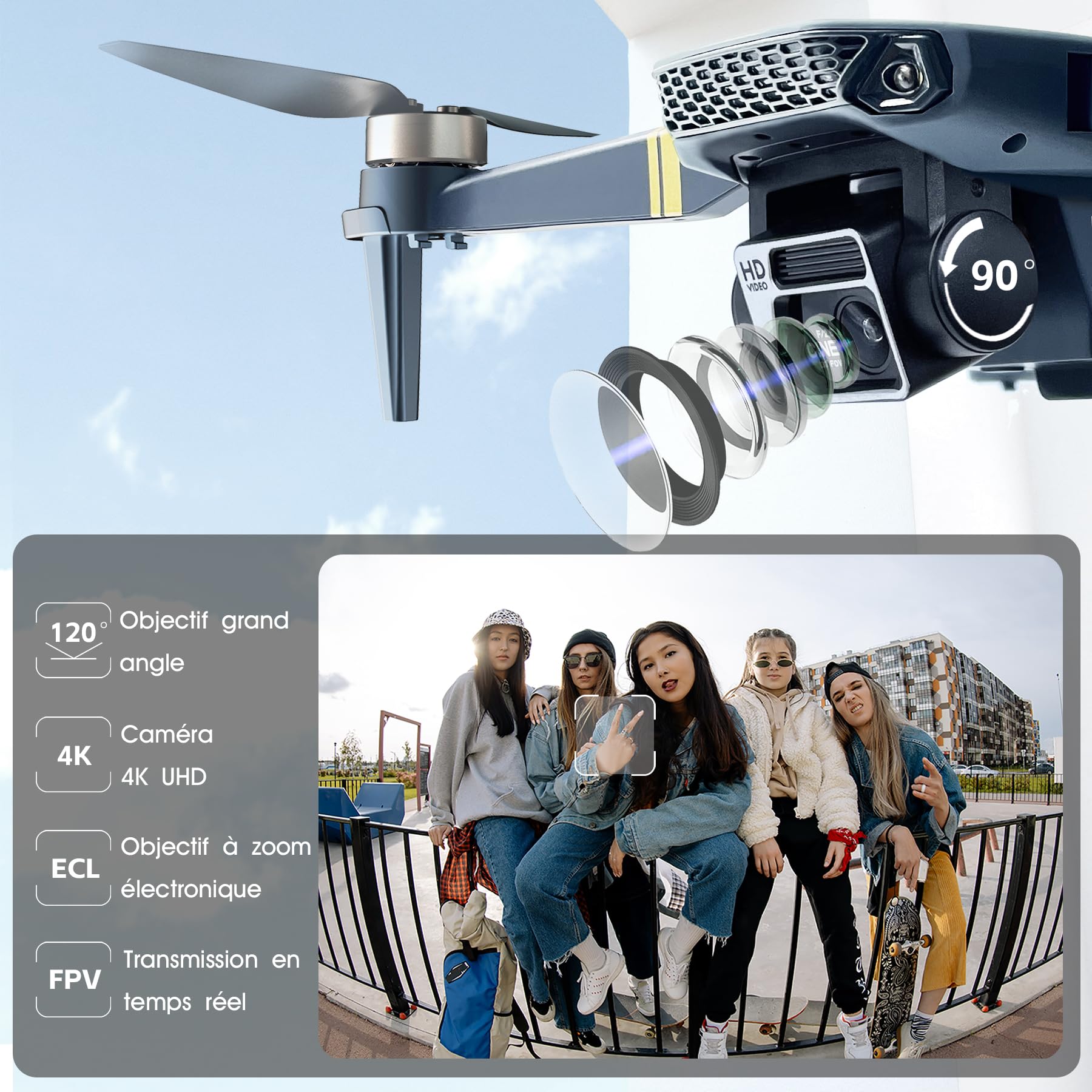 Drone caméra 4K adultes débutants 84 min de vol 3 batteries GPS