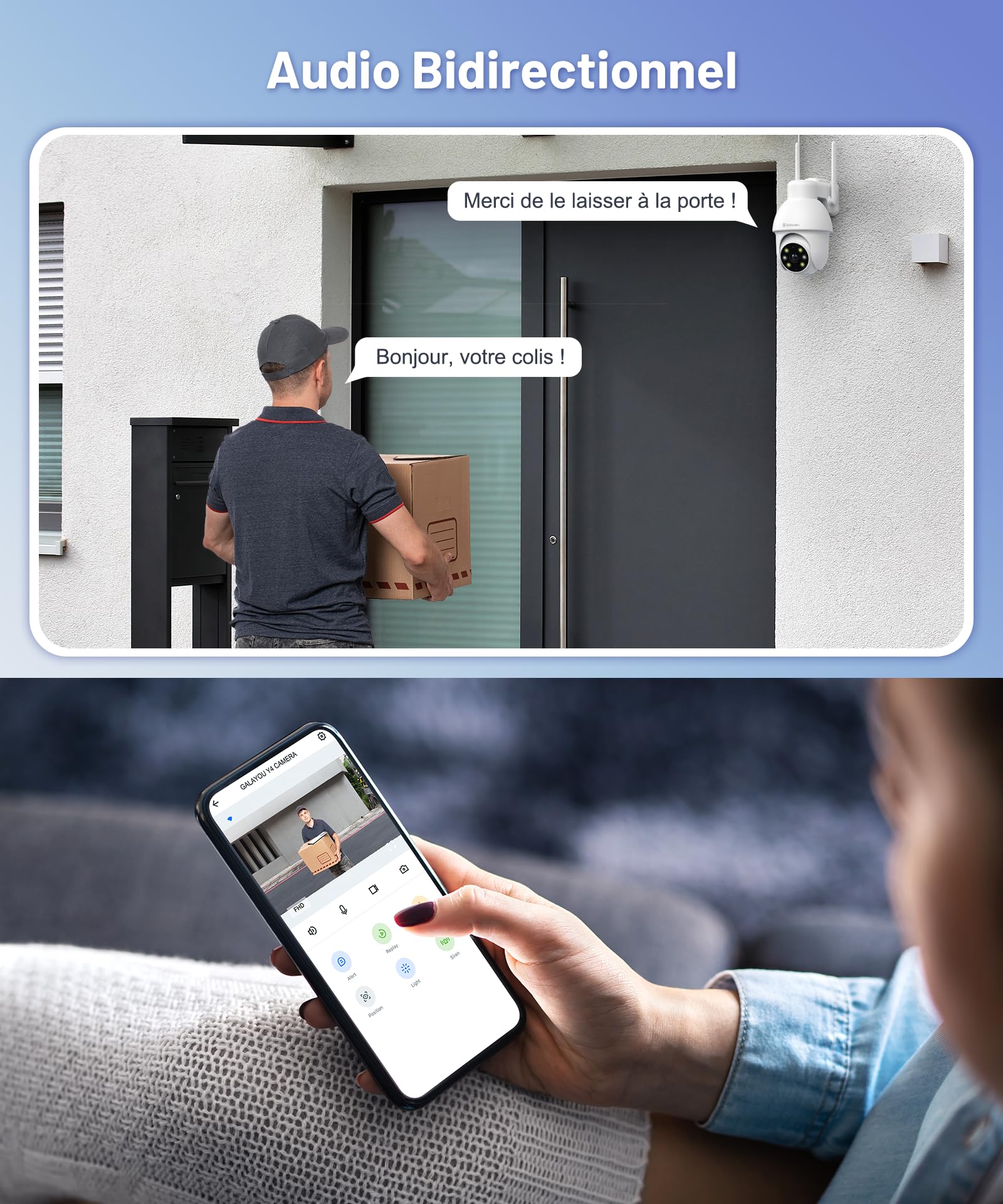 Caméra extérieure WiFi 2K PTZ 360° — vision nocturne couleur, sirène, enregistrement 24/7, IP65