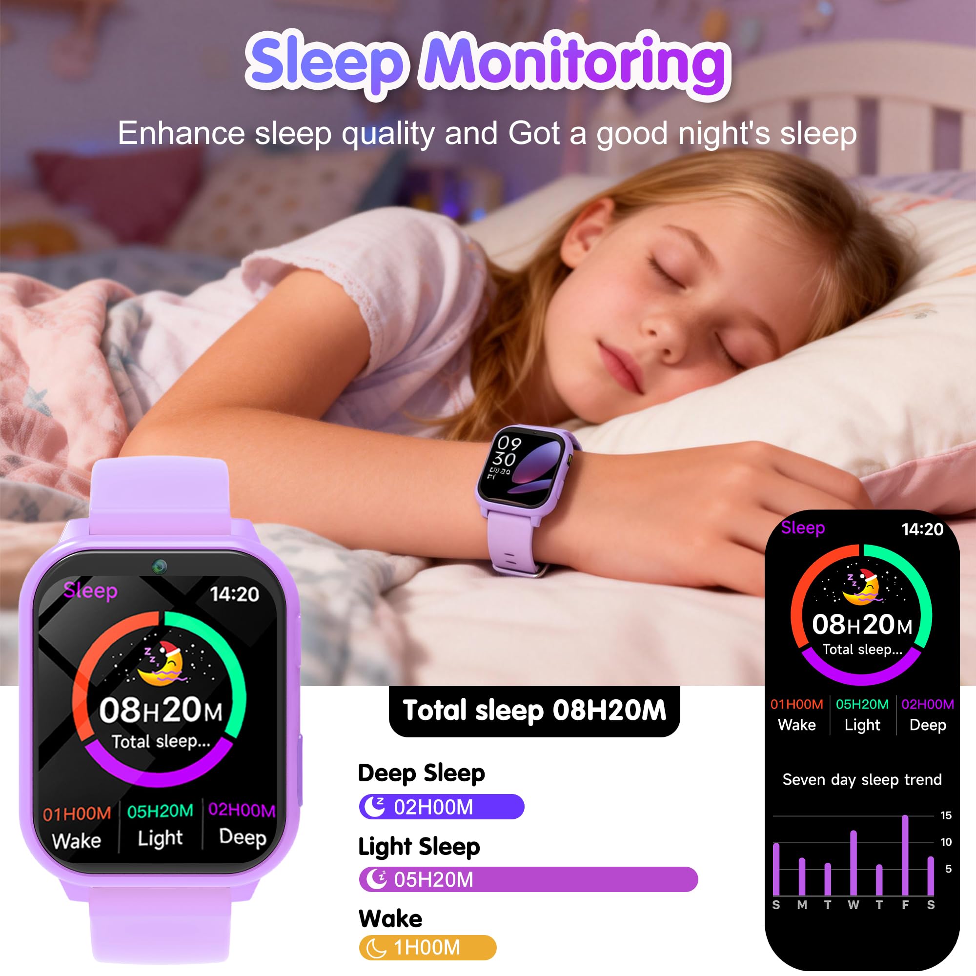 Montre connectée enfant 1,83 pouces podomètre suivi sommeil sport fitness garçon
